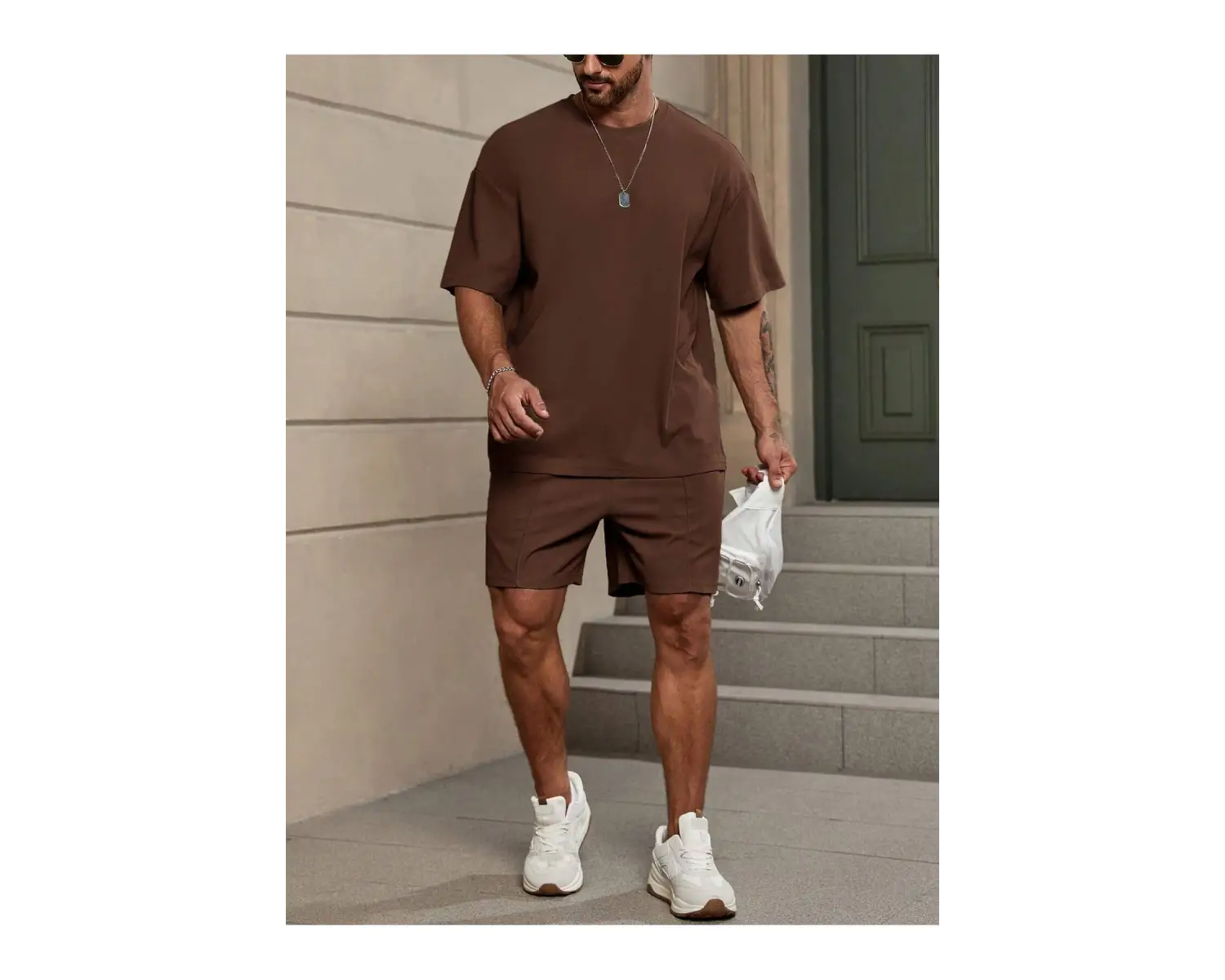 Manfinity Homme Erkek Düz Bol Kesim Bel Şortu