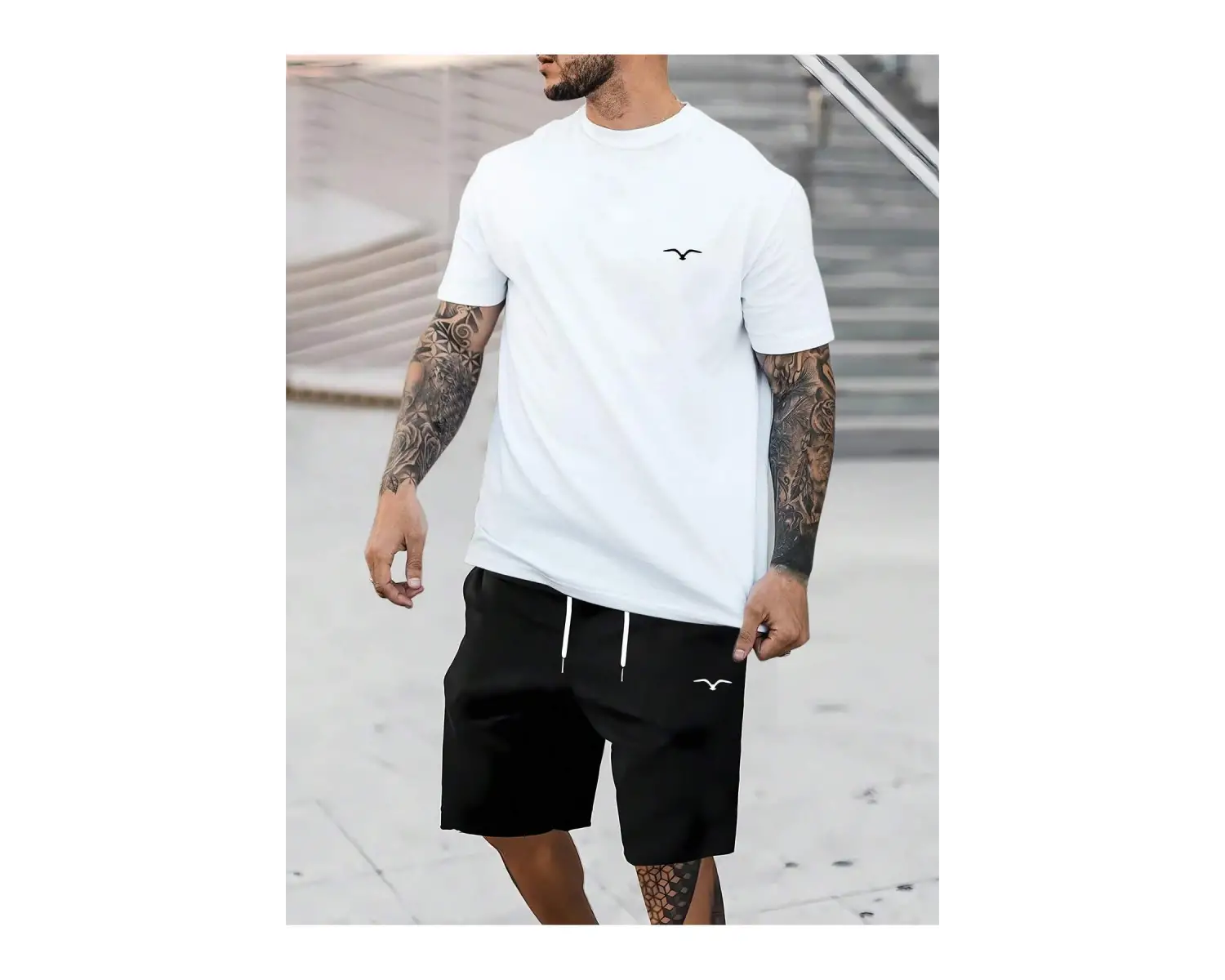 Manfinity Homme Erkek Grafik Tişört ve Şort Takımı