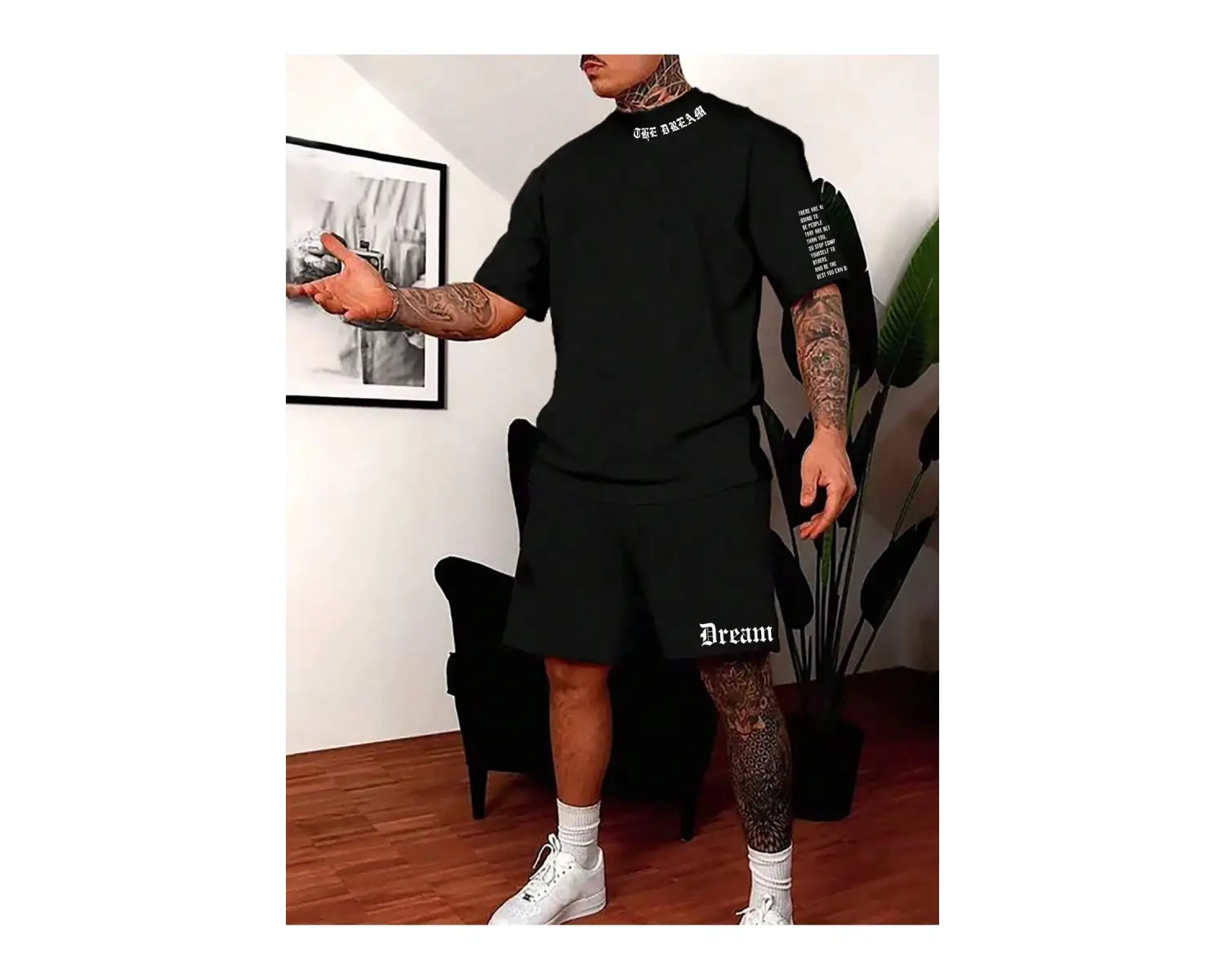 Manfinity Homme Erkek Günlük Slogan Harf Grafik Kısa Kollu Tişört Ve Şort Takımı