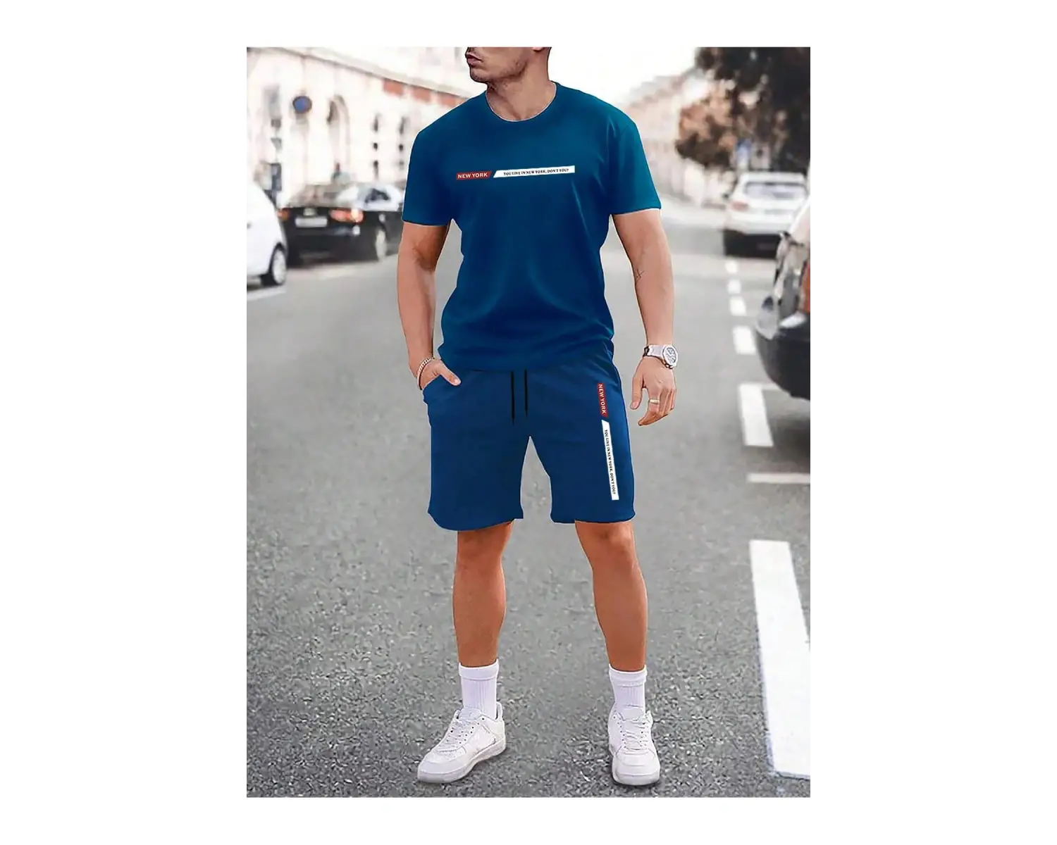 Manfinity Homme Erkek Harfli Grafik Bel Şortu Tişört ve Şort Takımı