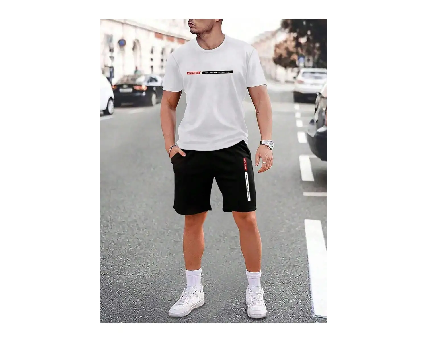 Manfinity Homme Erkek Mektup ollu Günlük Tişört Ve Şort Takımı