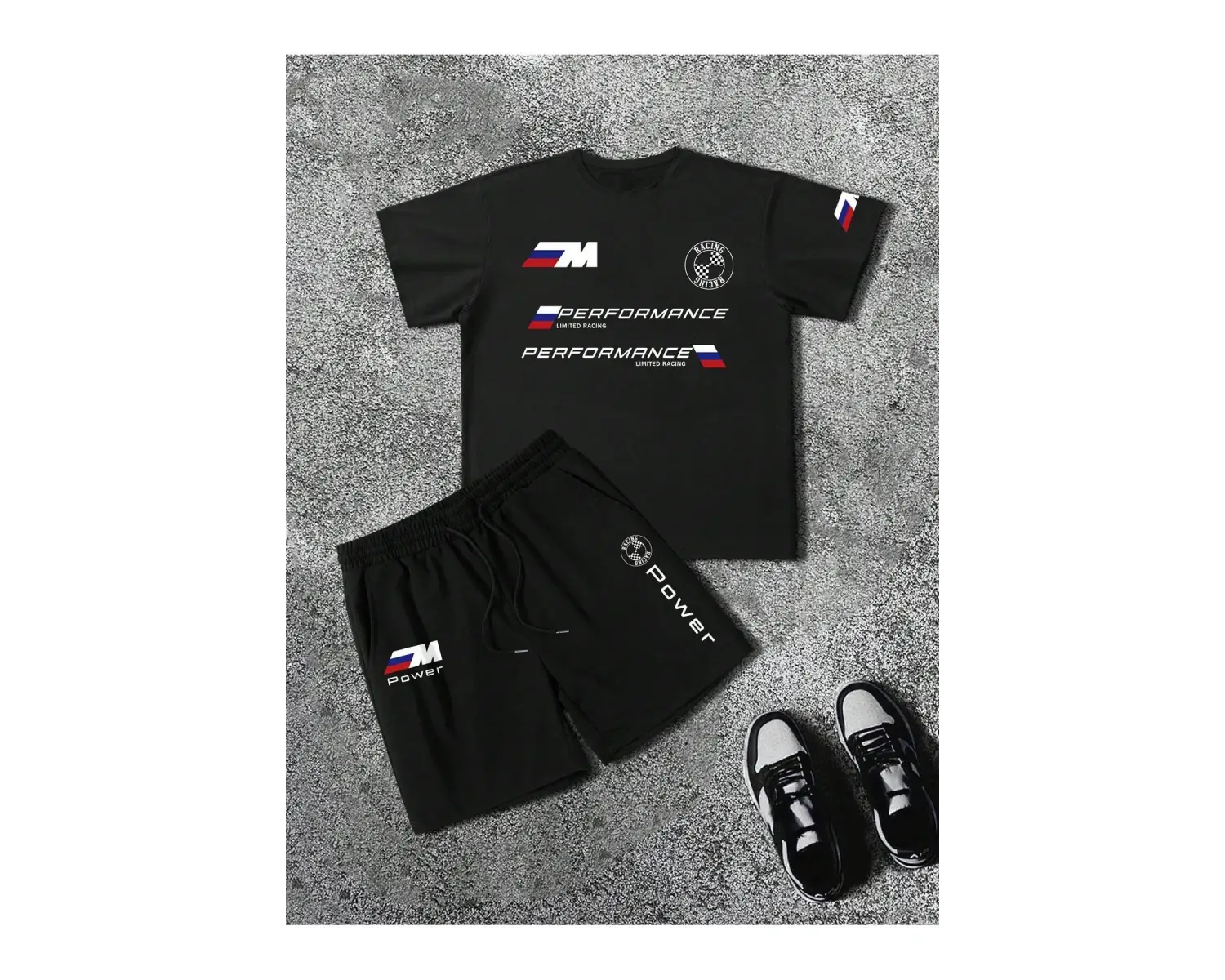 Manfinity Homme Erkek Slogan Baskılı Tişört Ve Şort Takımı