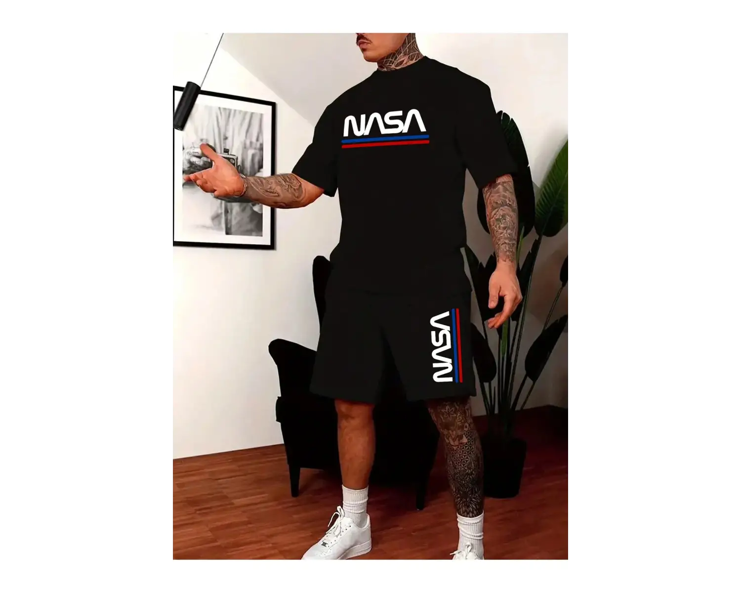 Manfinity Homme Erkek Yazlık Mektup Grafik Kısa Kollu Tişört Ve Şort Takımı