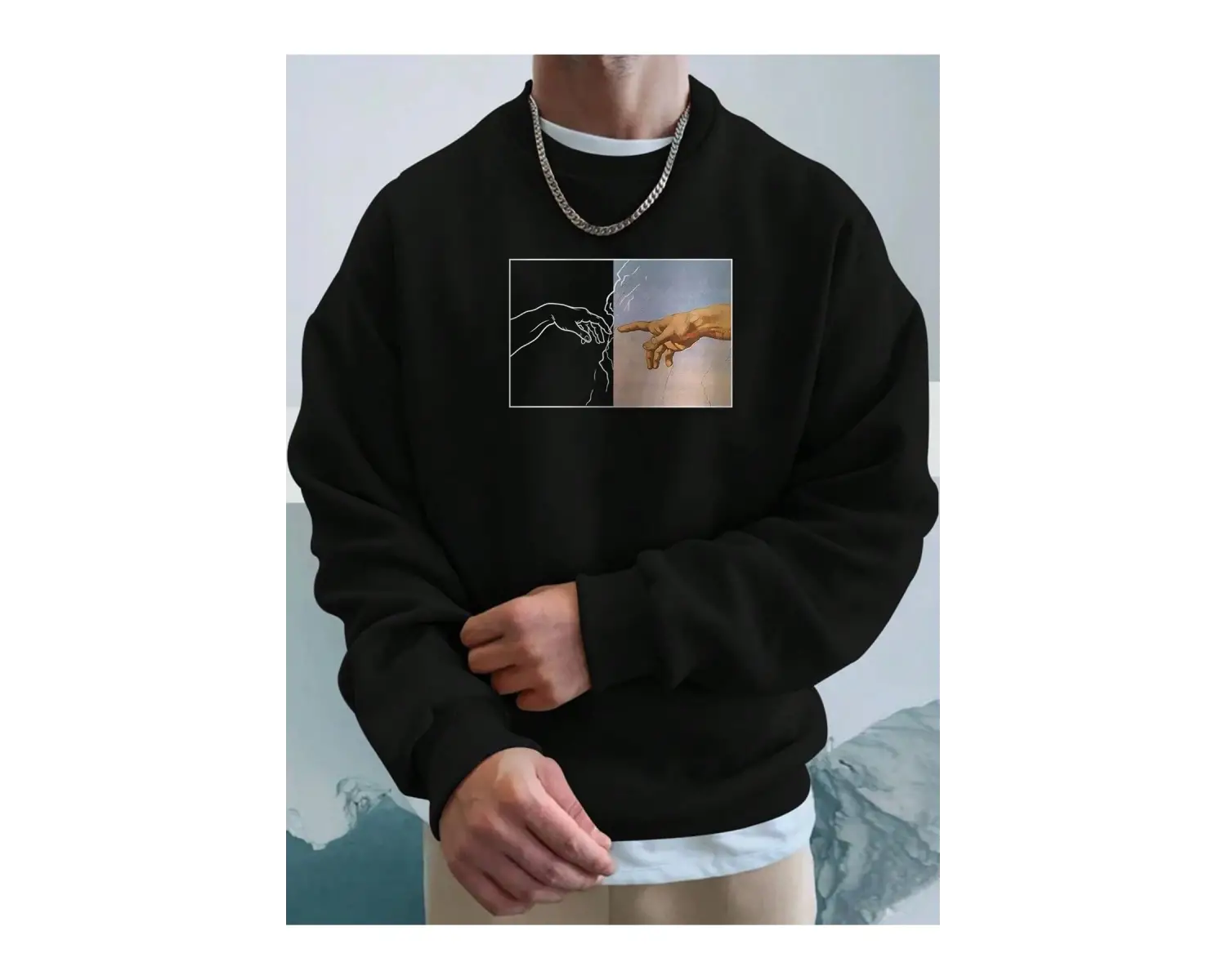 Manfinity Homme Hand Print Drop Shoulder Sweatshirt Beyaz