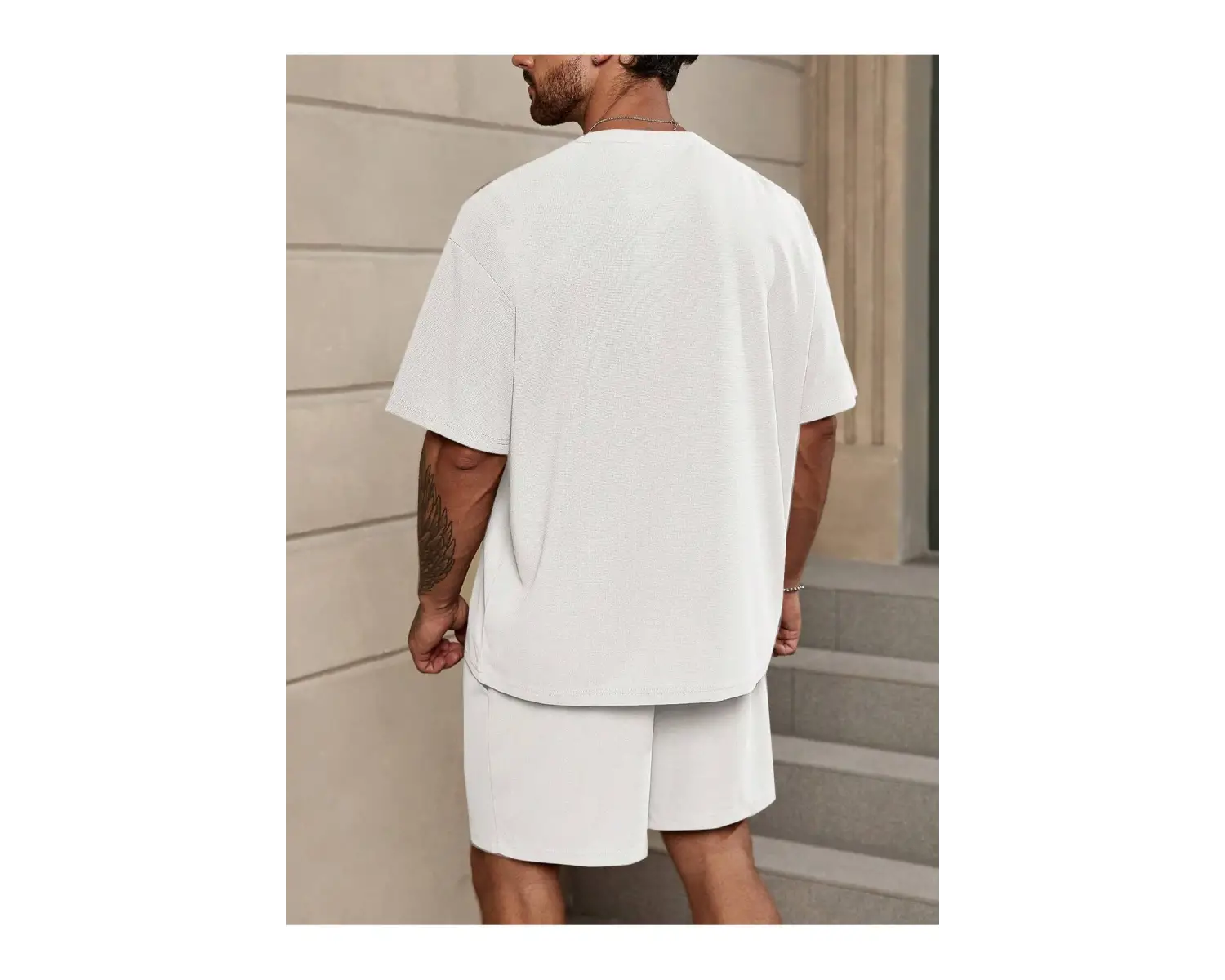 Manfinity Homme Loose Fit Erkek Düz Renk Düşük Omuzlu Tişört ve Şort