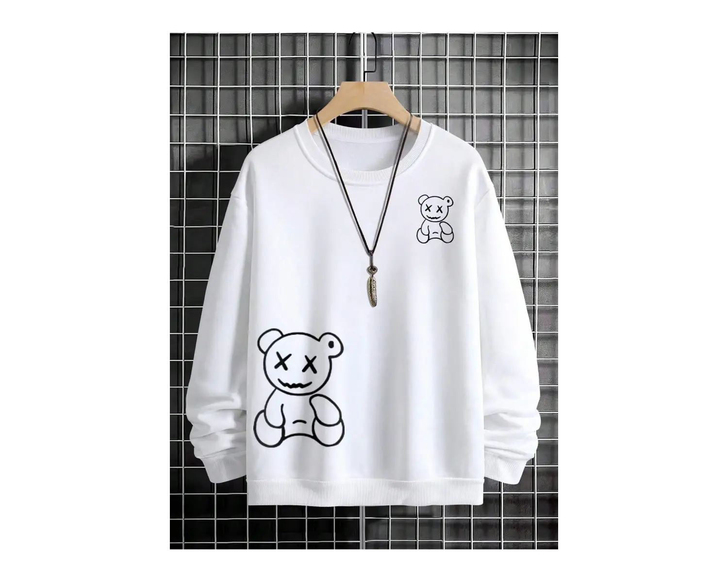 Manfinity Hypemode Bear Print Drop Shoulder Sweatshirt Beyaz