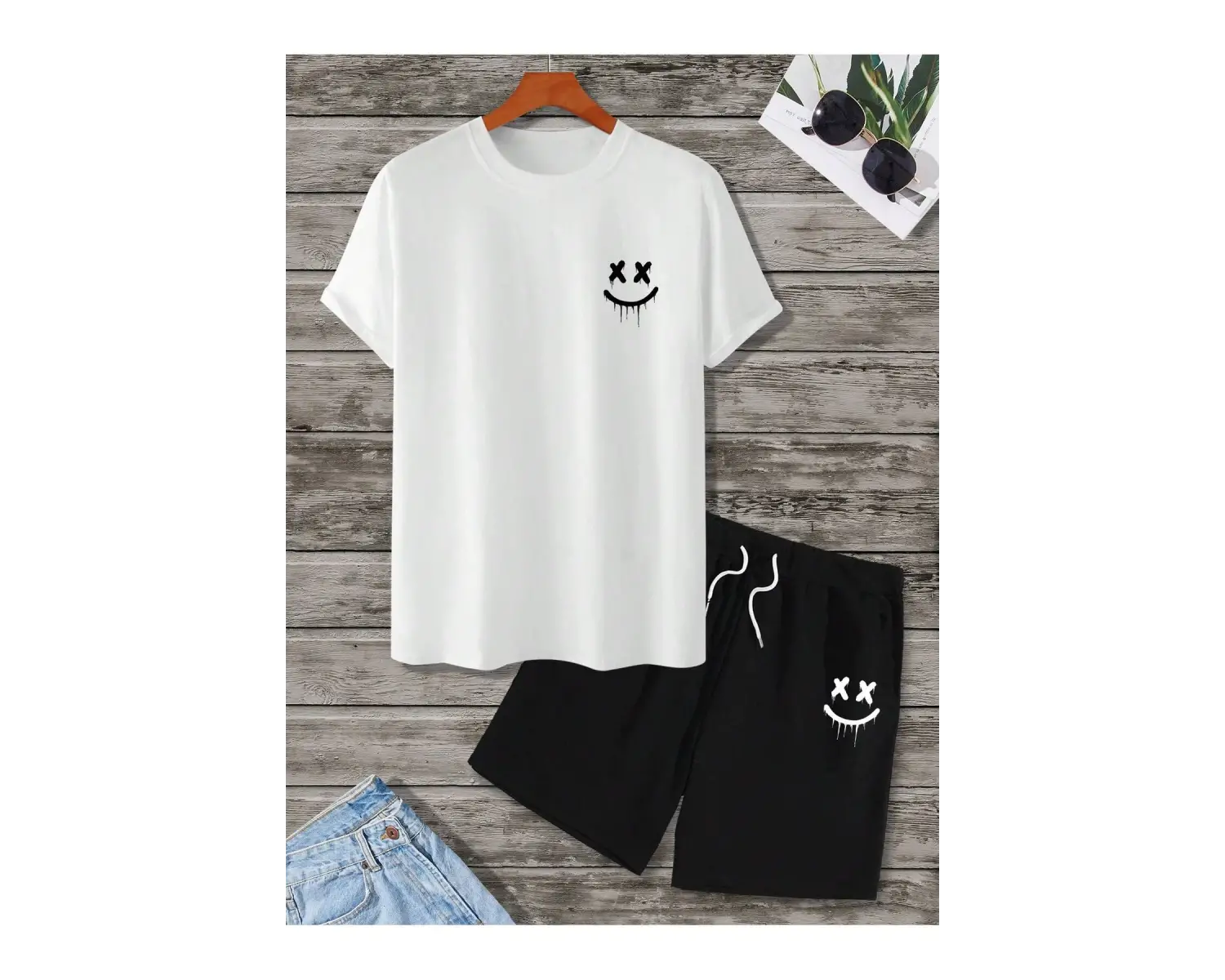 Manfinity Hypemode Erkek Baskılı Kısa Kollu Tişört Ve Şort Takımı