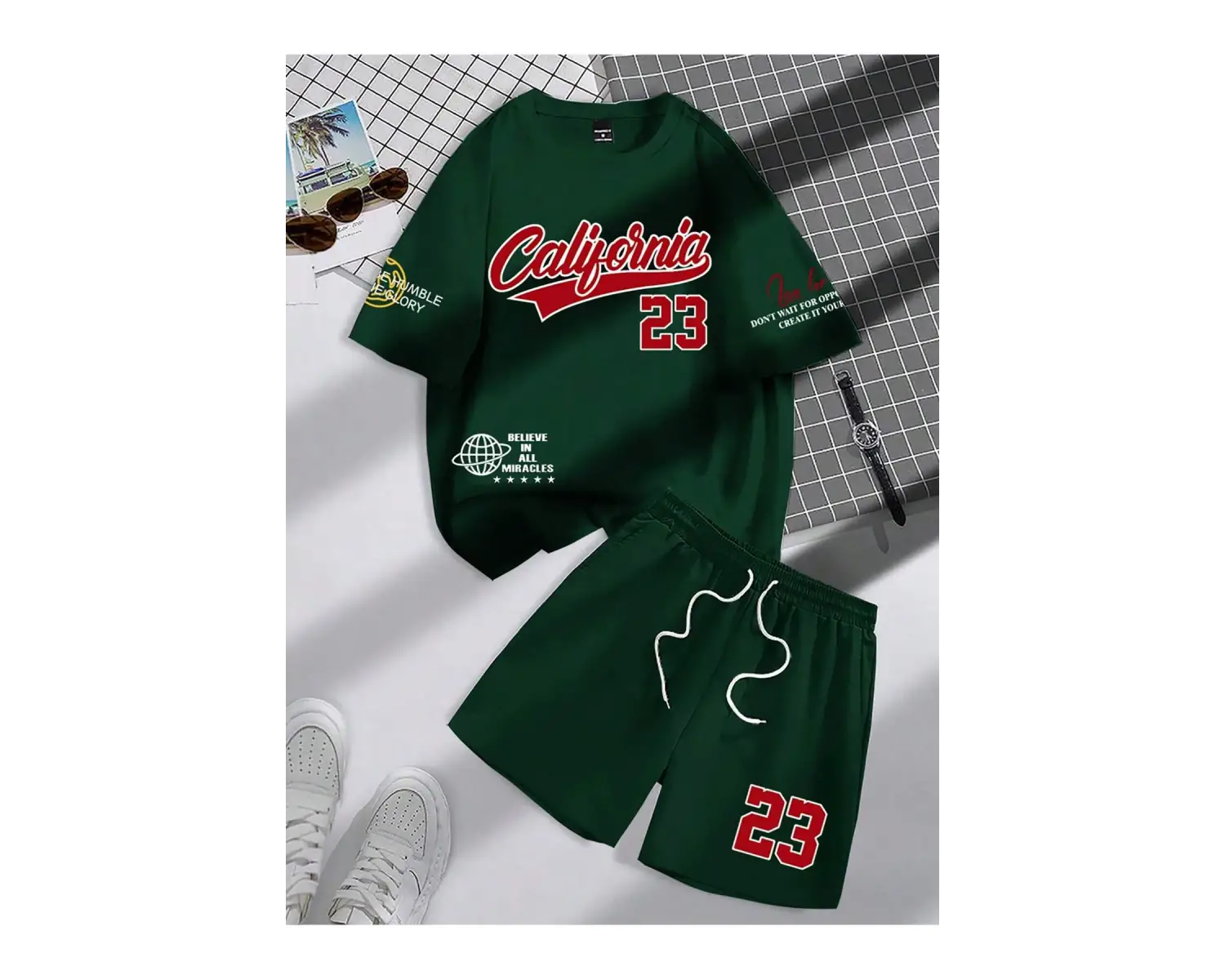 Manfinity Hypemode Erkek Fitted Tişört Ve Şort Takımı Minimalist Moda Günlük Giyim