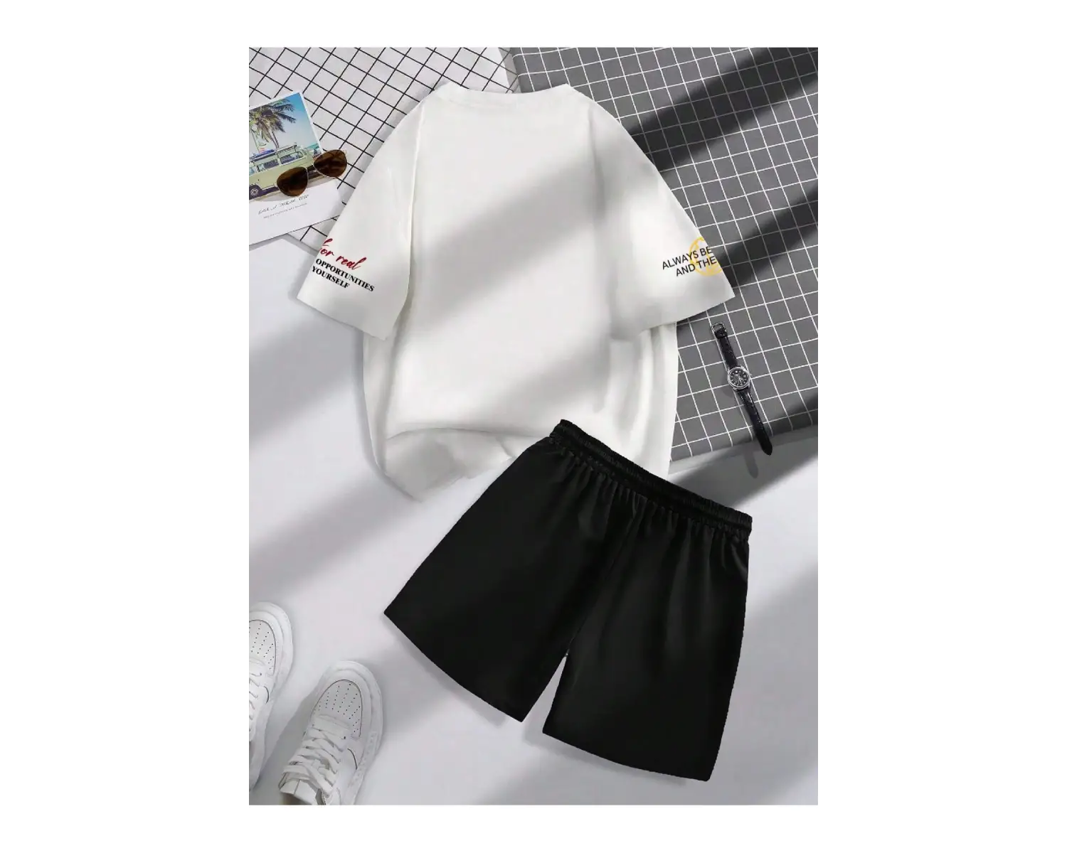 Manfinity Hypemode Erkek Günlük Mektup Baskılı Kısa Kollu Tişört ve Şort TakımıTişört ve Şort Takımı