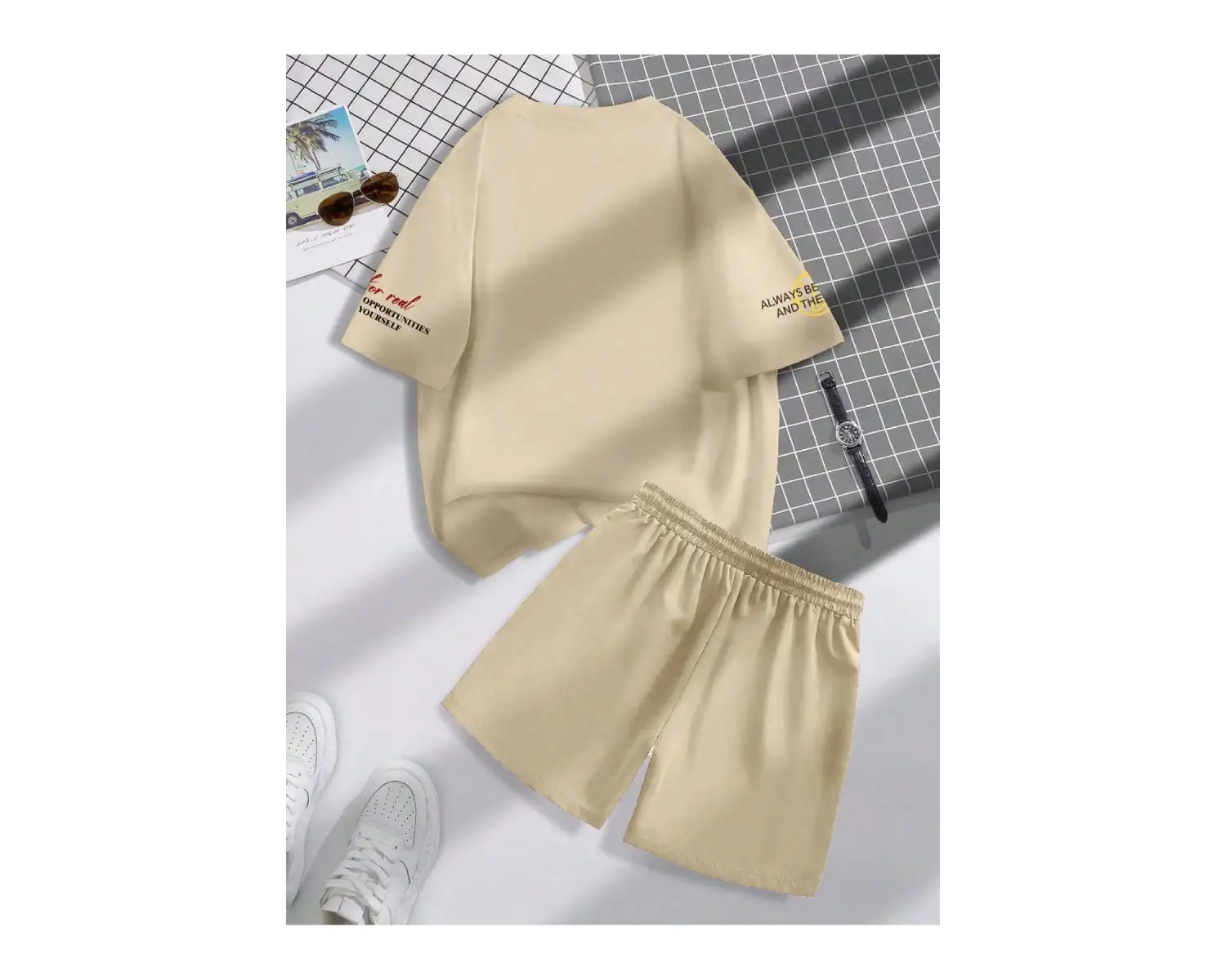 Manfinity Hypemode Erkek Günlük Mektup Baskılı Kısa Kollu Tişört ve Şort TakımıTişört Ve Şort Takımı