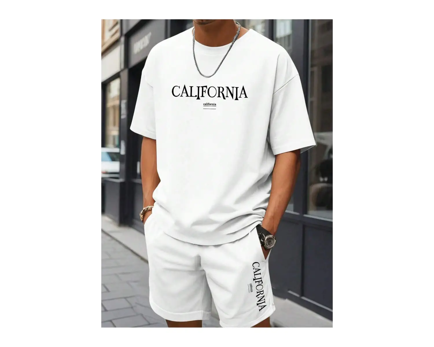 Manfinity Hypemode Erkek Mektup ollu Günlük Tişört Ve Şort Takımı