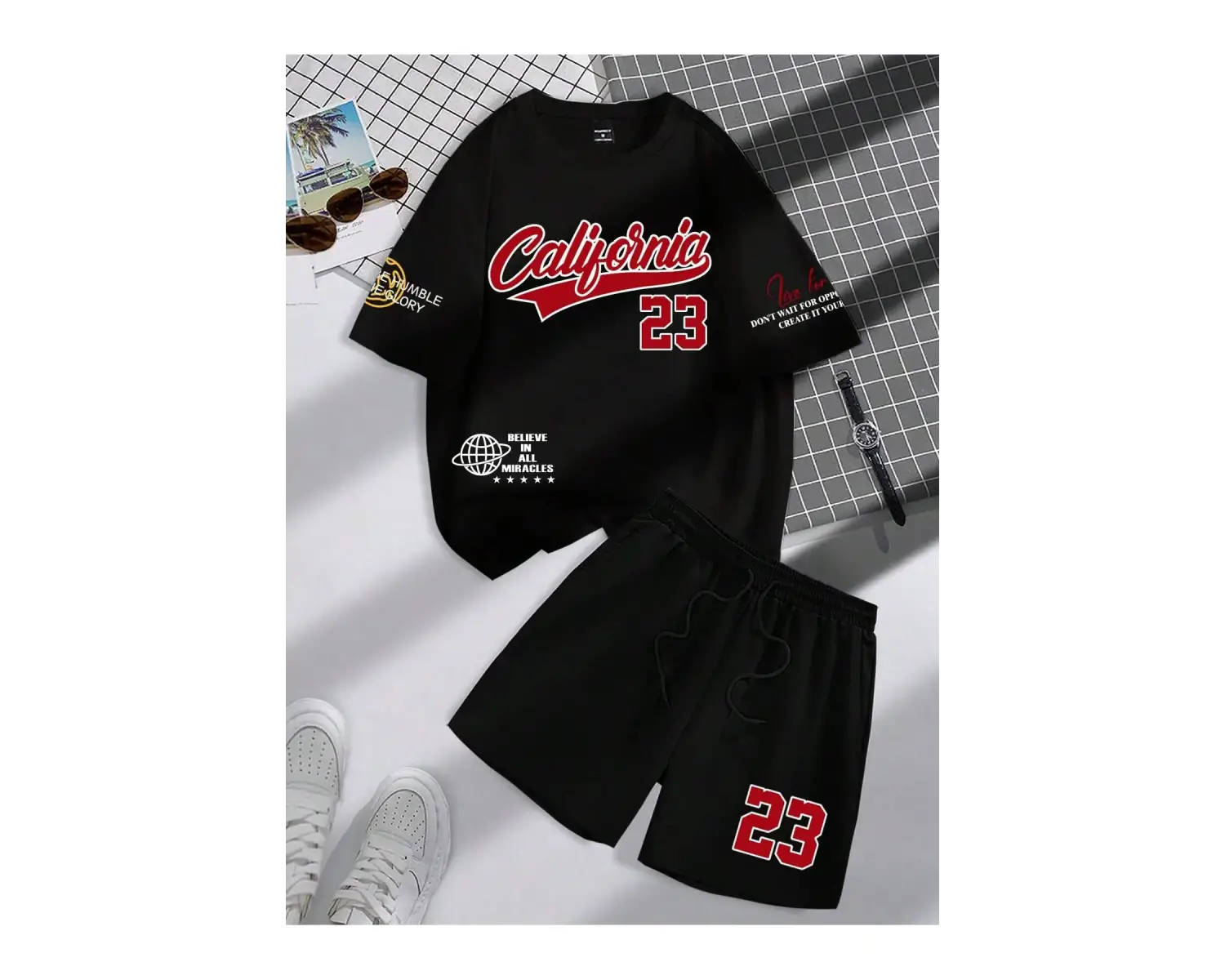 Manfinity Hypemode Erkek Rahat Mektup Baskılı Düşük Omuz