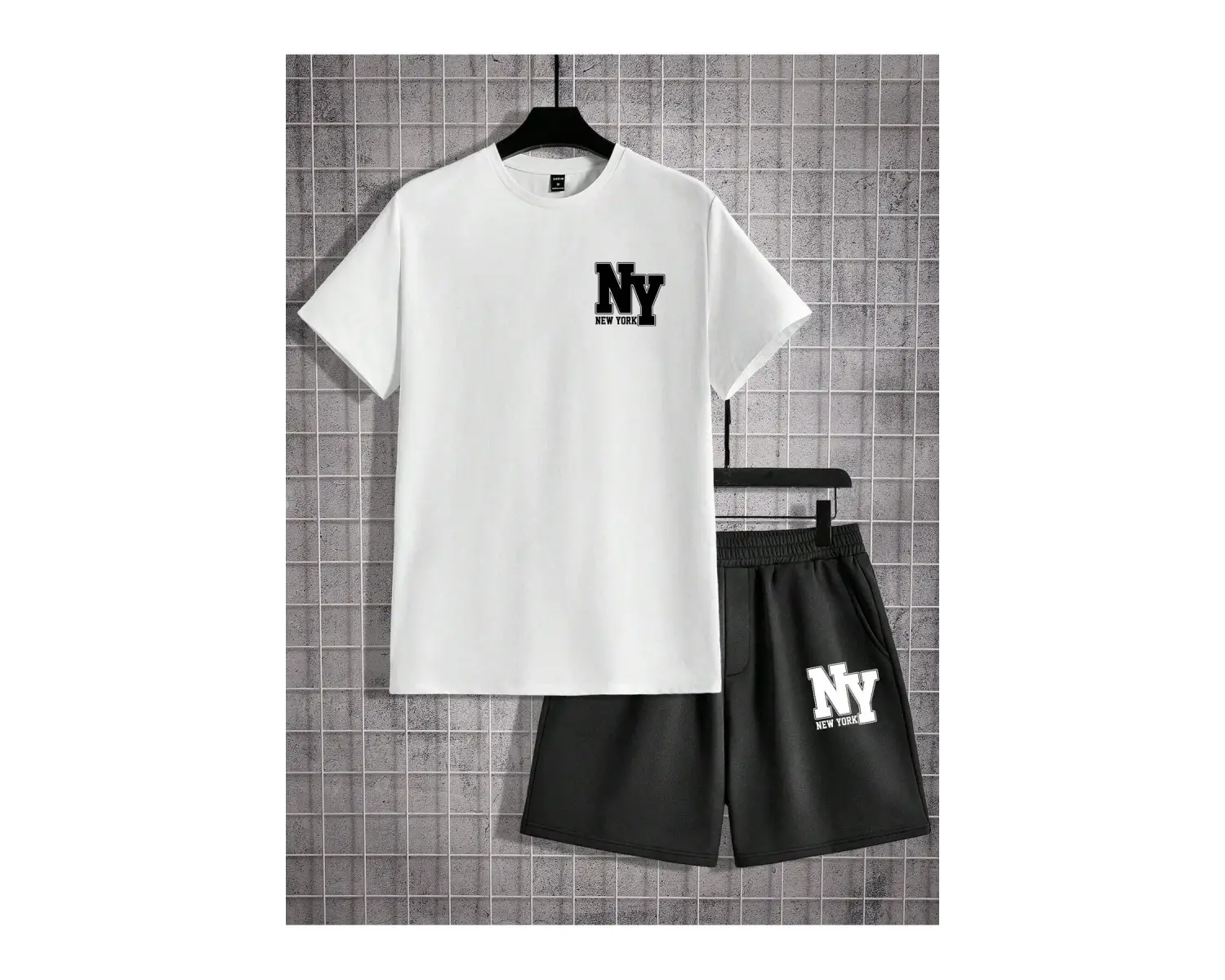 Manfinity Hypemode Erkek Yazlık Rahat Örme Kısa Kollu Tişört ve Şort Harf Baskılı