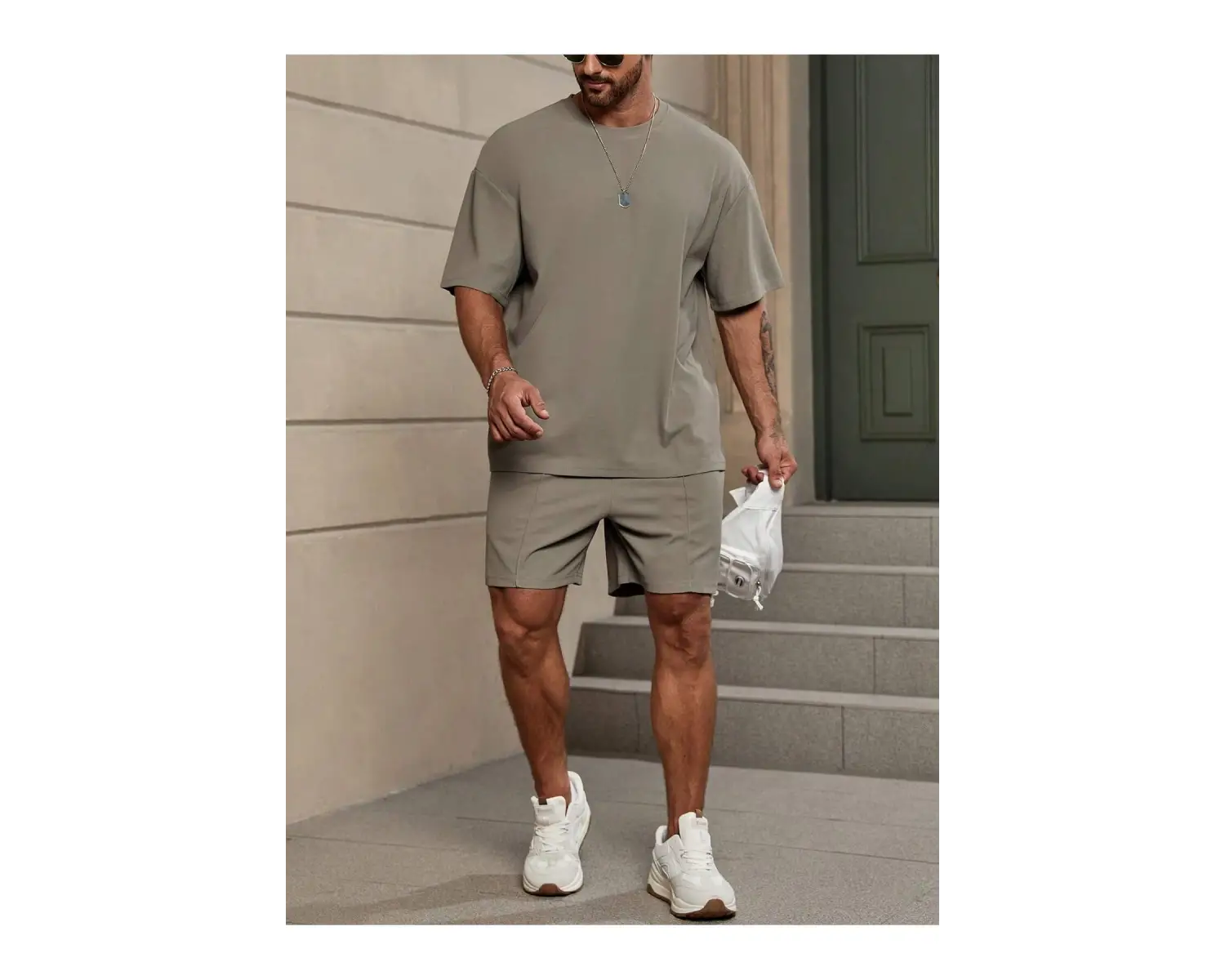 Manfinity KASUA Erkek Günlük Düz Omuz Düşük Tişört ve Şort