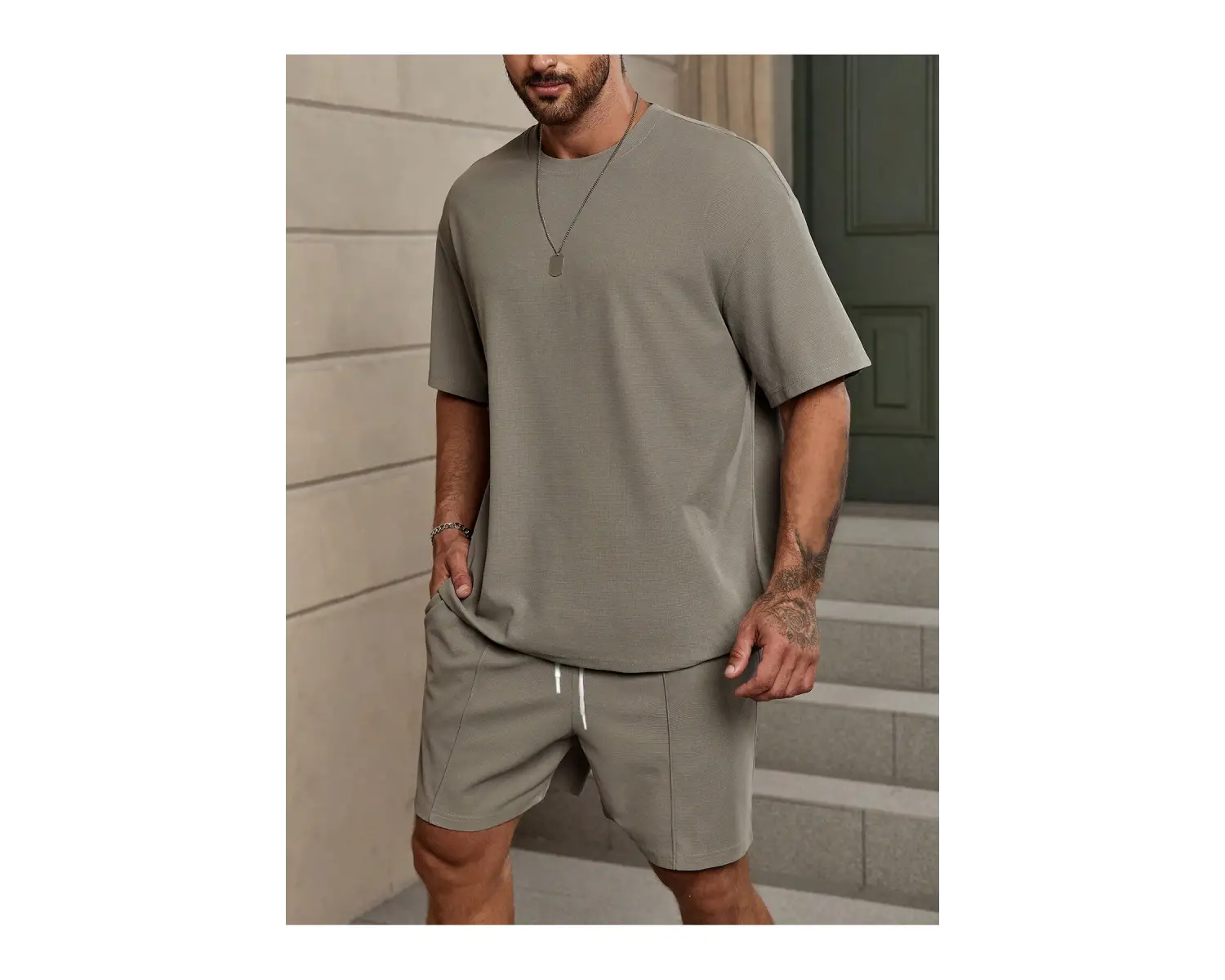 Manfinity KASUA Erkek Günlük Düz Omuz Düşük Tişört ve Şort