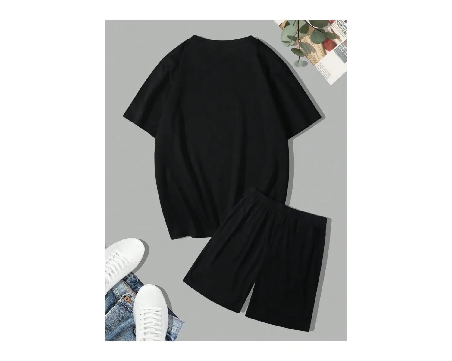 Manfinity LEGND Erkek Tatil Komik Karikatür Tavşan Baskılı Kısa Kollu Tişört Ve Şort Takımı