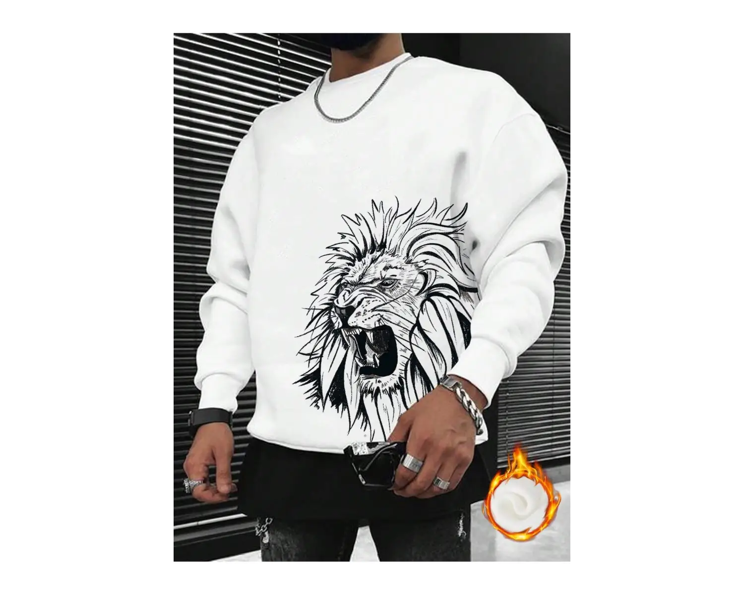 Manfinity LEGND Lion Print Lined Sweatshirt Beyaz