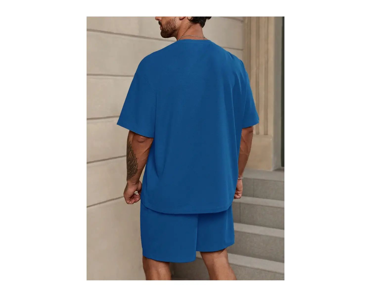 Manfinity RelaxMax Bol Kesim Erkek Düz Renk Düşük Omuz Tişört ve Şort Takımı