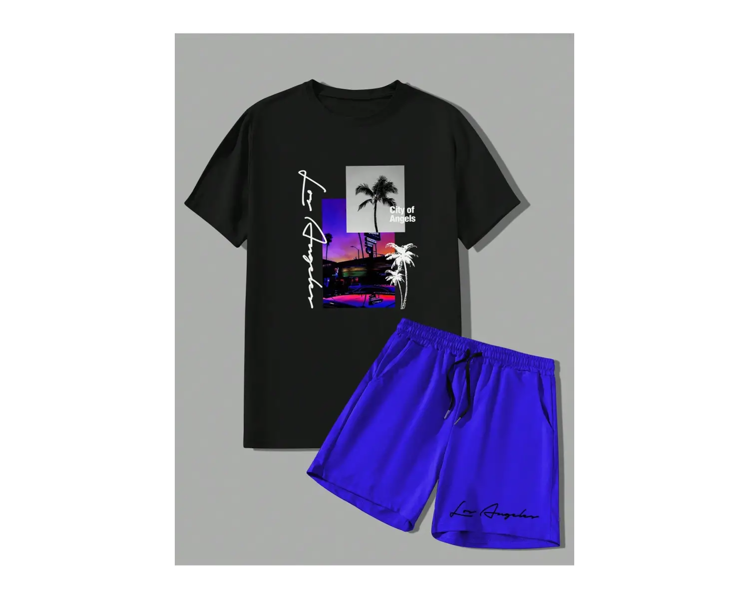 Manfinity RSRT Erkek Yaz Palmiye Ağacı Mektup Tişört Ve Şort Takımı