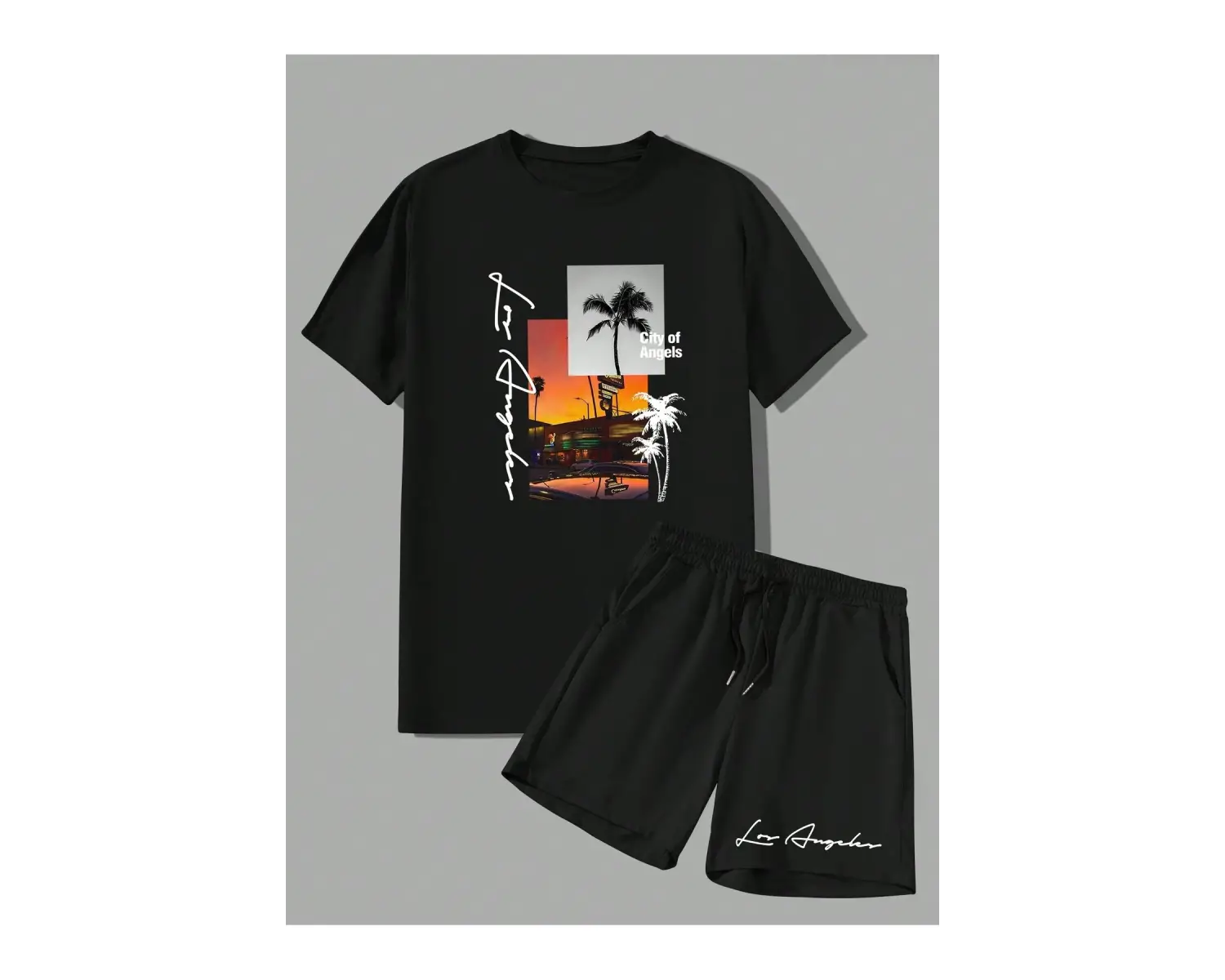 Manfinity RSRT Erkek Yaz Palmiye Ağacı Mektup Tişört Ve Şort Takımı