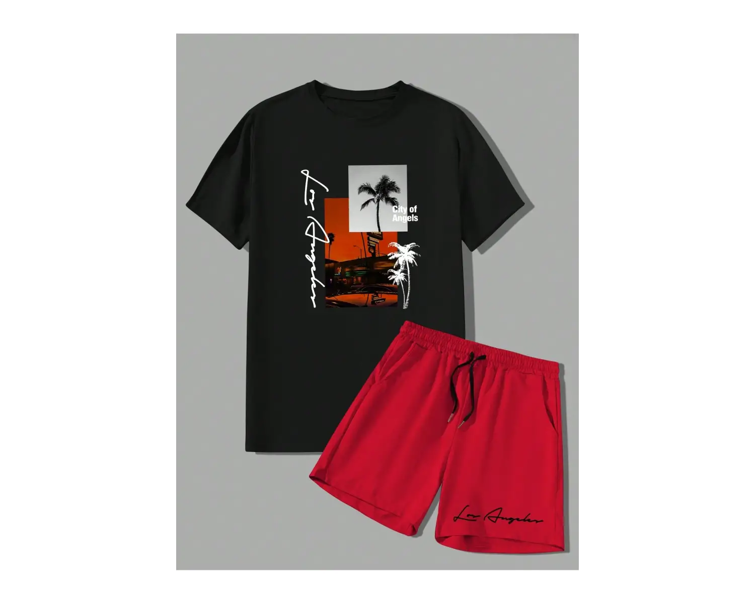 Manfinity RSRT Erkek Yaz Palmiye Ağacı Mektup Tişört Ve Şort Takımı