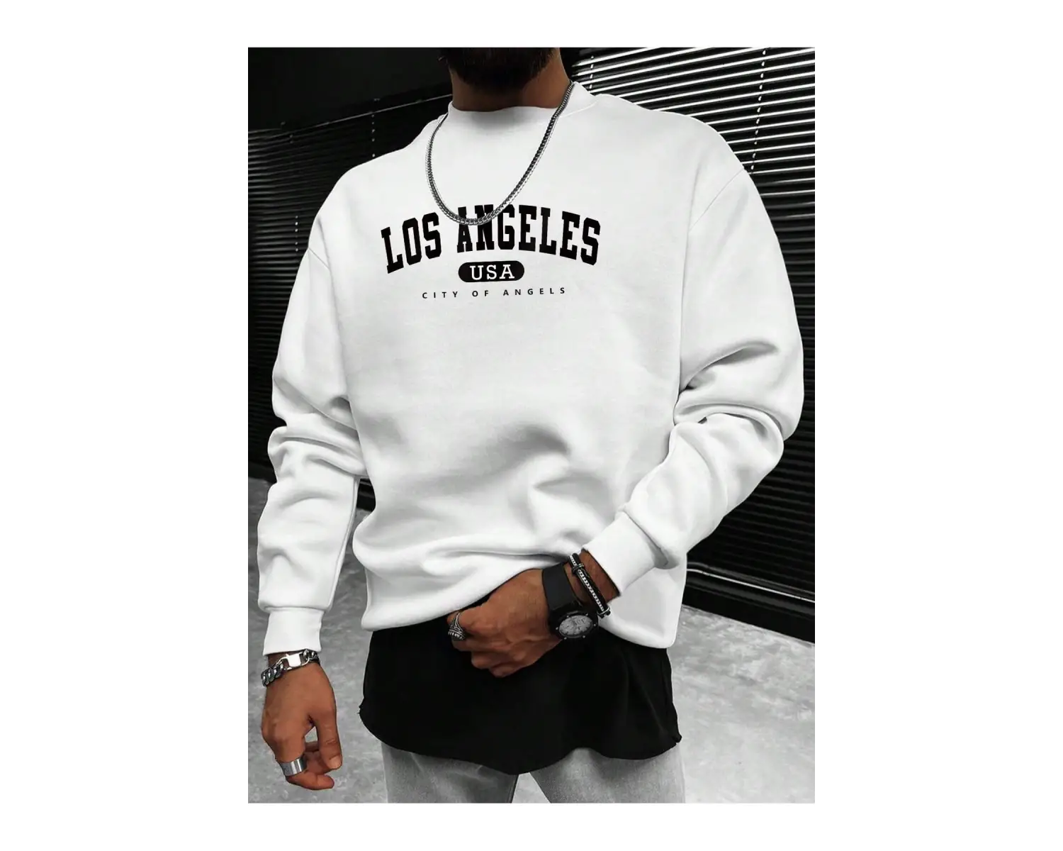 Manfinity Sporsity Letter Graphic Drop Shoulder Sweatshirt Beyaz