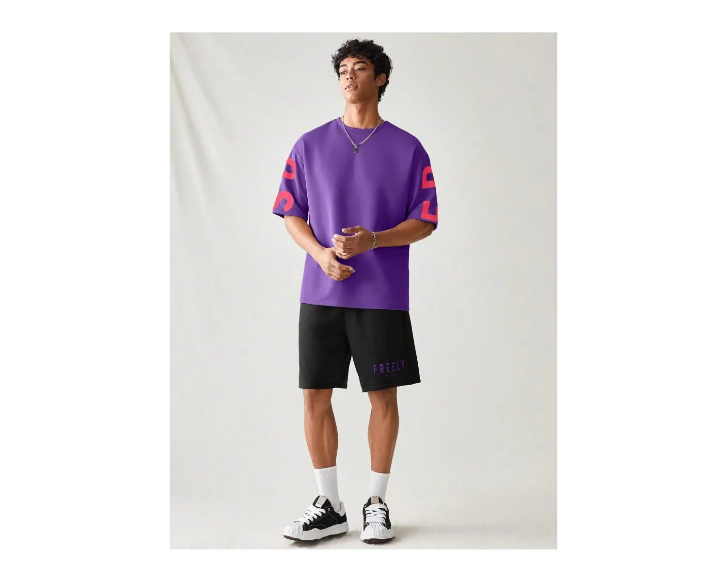 Manfinity UrbanChill Örme Rahat Baskılı Kısa Kollu ve Şort Takımı