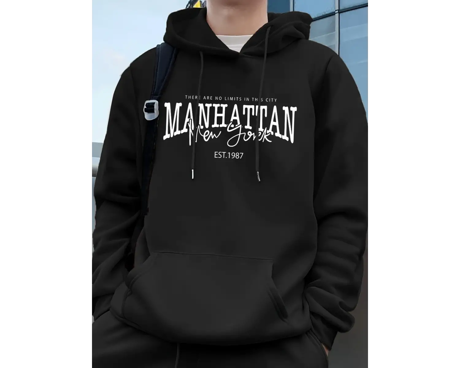 Manhattan New York Kelimeler Baskılı Erkek Kapüşonlu Üstleri Sonbahar Bol Sweatshirt Hip Hop
