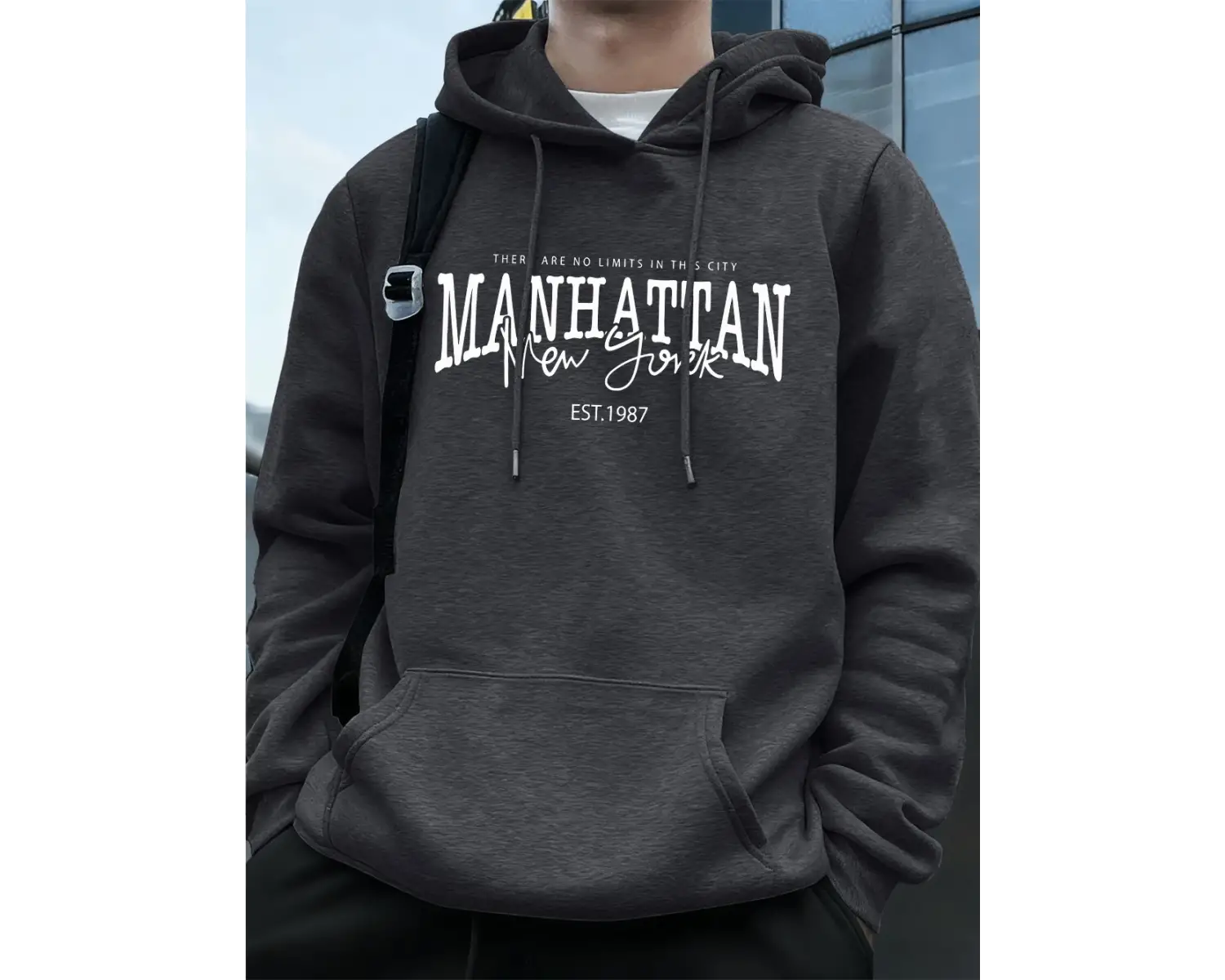 Manhattan New York Kelimeler Baskılı Erkek Kapüşonlu Üstleri Sonbahar Bol Sweatshirt Hip Hop