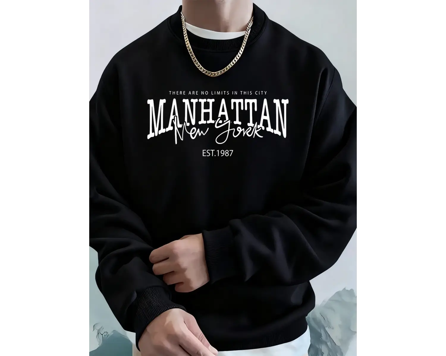 Manhattan New York Kelimeler Baskılı Erkek Kapüşonlu Üstleri Sonbahar Bol Sweatshirt Hip Hop