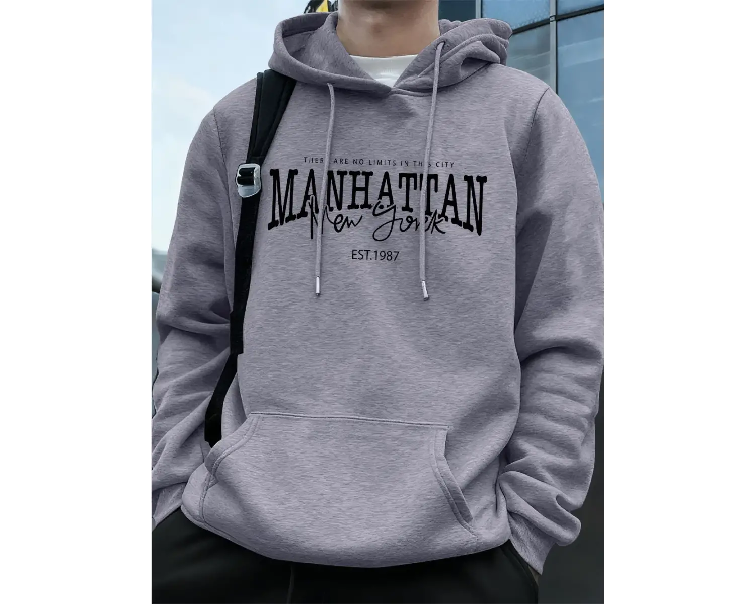 Manhattan New York Kelimeler Baskılı Erkek Kapüşonlu Üstleri Sonbahar Bol Sweatshirt Hip Hop