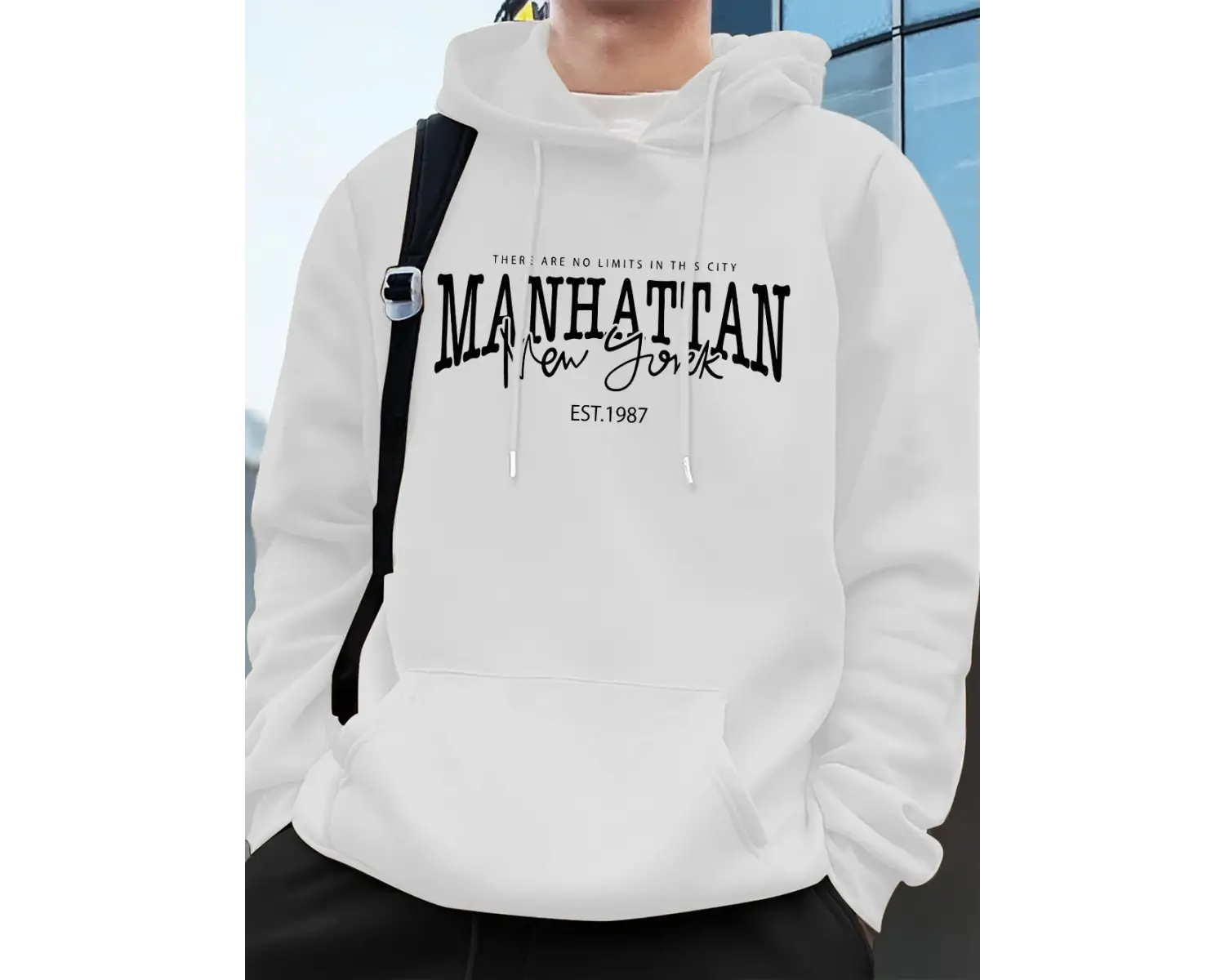 Manhattan New York Kelimeler Baskılı Erkek Kapüşonlu Üstleri Sonbahar Bol Sweatshirt Hip Hop