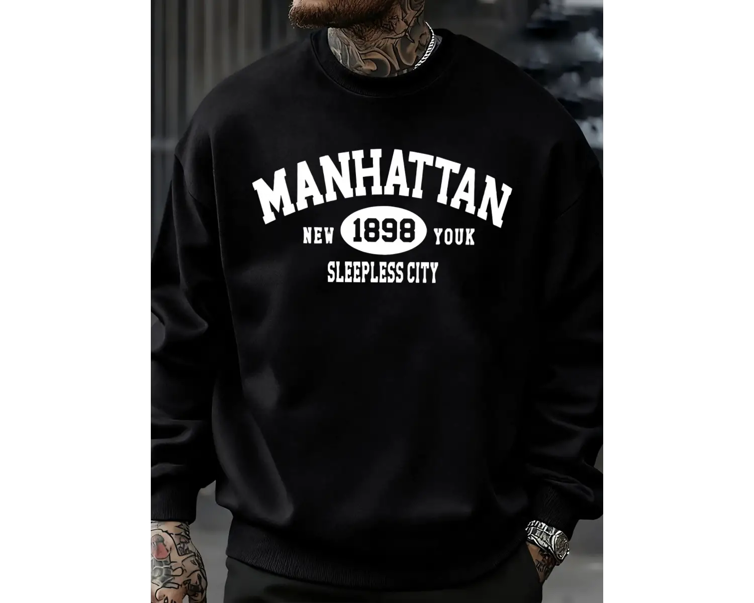 Manhattan New York Sleepless City Desen Erkek Kazak Bisiklet Yaka Günlük Kazak Sonbahar Sokak