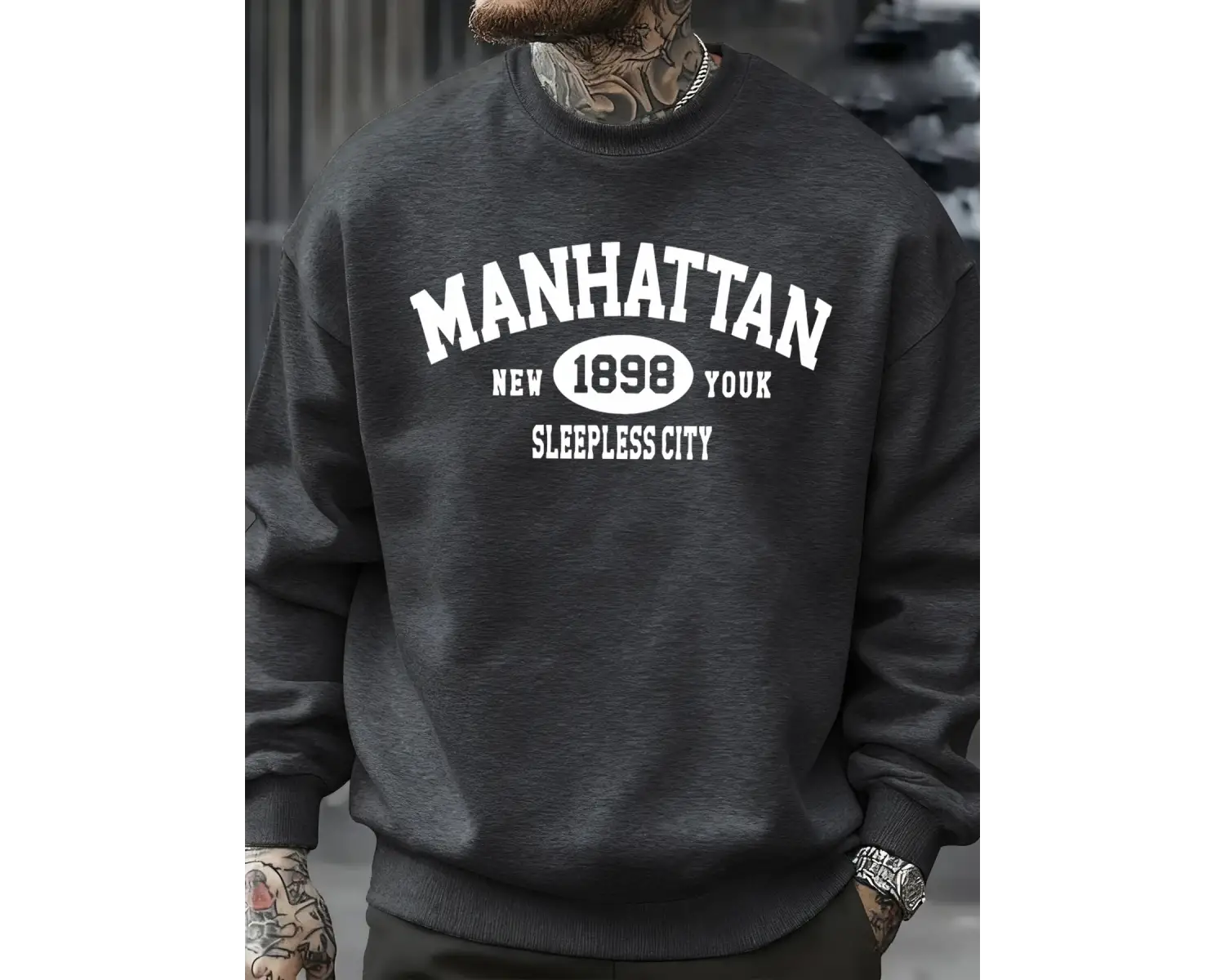 Manhattan New York Sleepless City Desen Erkek Kazak Bisiklet Yaka Günlük Kazak Sonbahar Sokak