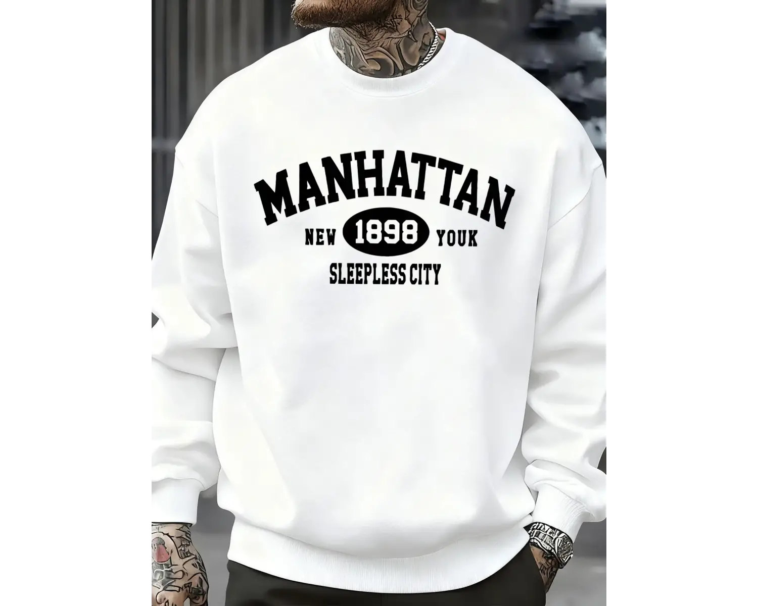 Manhattan New York Sleepless City Desen Erkek Kazak Bisiklet Yaka Günlük Kazak Sonbahar Sokak