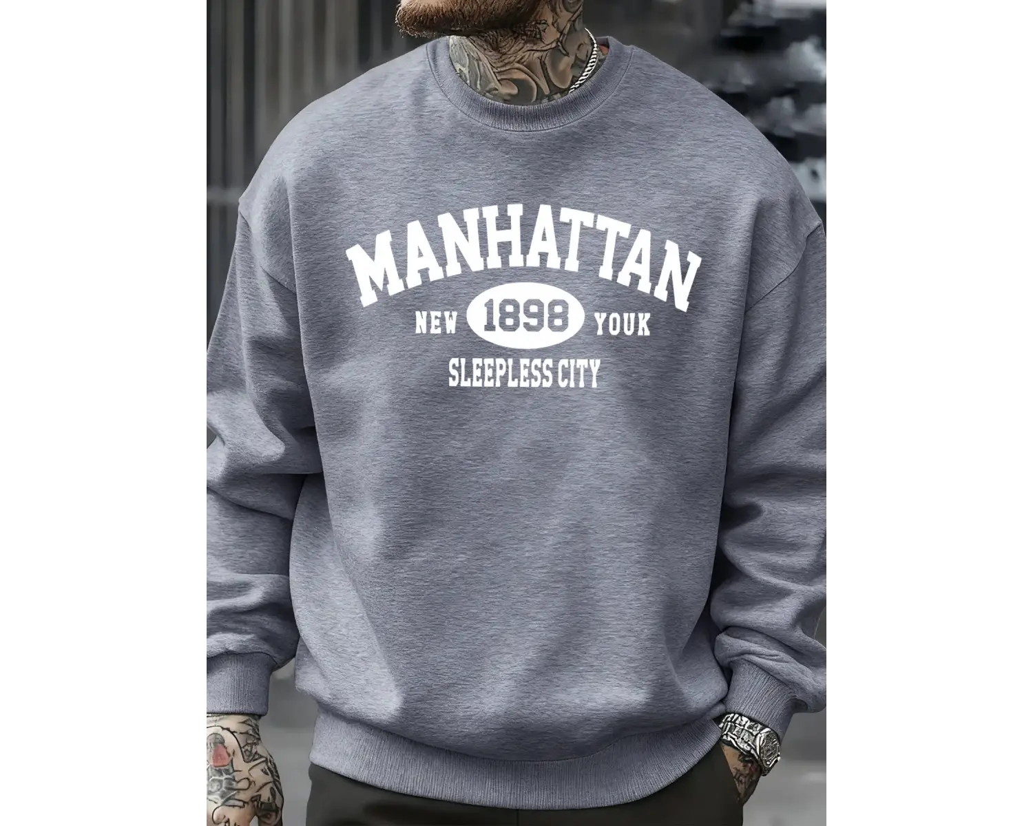 Manhattan New York Sleepless City Desen Erkek Kazak Bisiklet Yaka Günlük Kazak Sonbahar Sokak