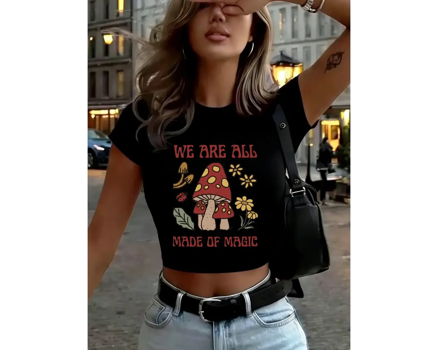 Mantar Hepimiz Sihirli Baskılarden Yapılmışız Kadın Babby TeeTişörtleri Yaz O-Yaka Üstleri Yüksek