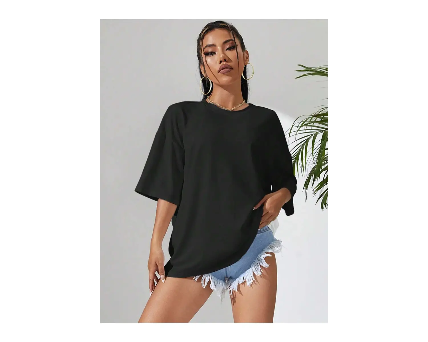 Mantar & Slogan Grafikli Düşük Omuzlu Tişört