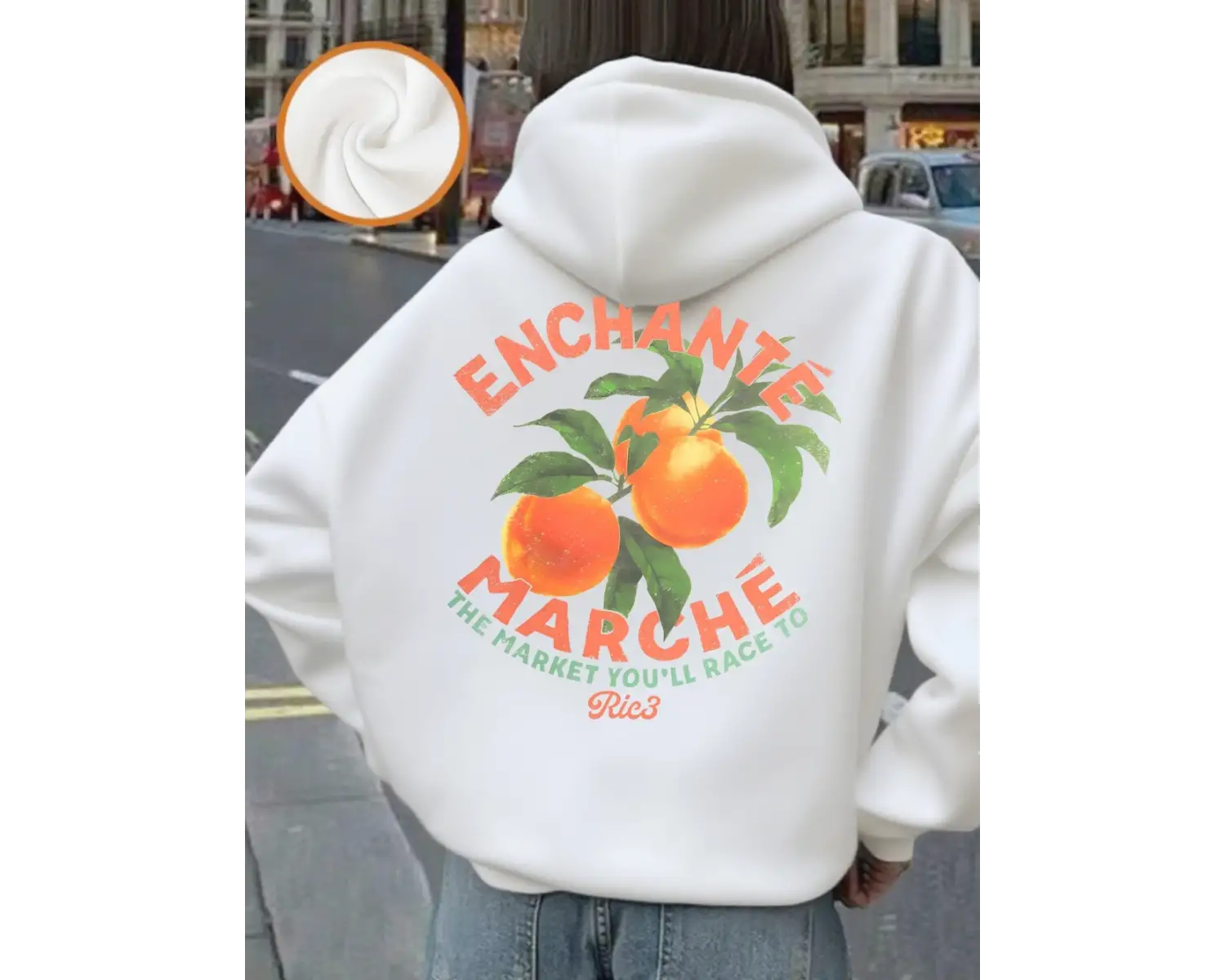 Marche Oranges Market Baskılı Kapüşonlu Üstler Kadınlar İçin Basit Cepli Kazak Kışlık Polar S