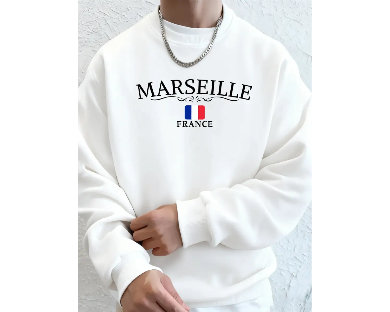 Marsilya Fransa Mektup Ve Bayrak Baskılı Üstler Erkek Spor Sokak Kapüşonlu Üstleri Büyük Bede
