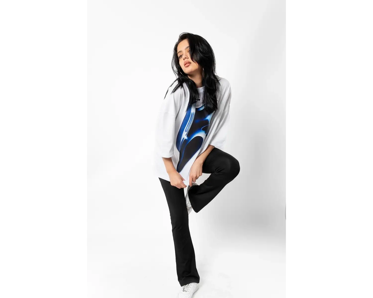 Mask Baskılı Beyaz Unisex Oversize