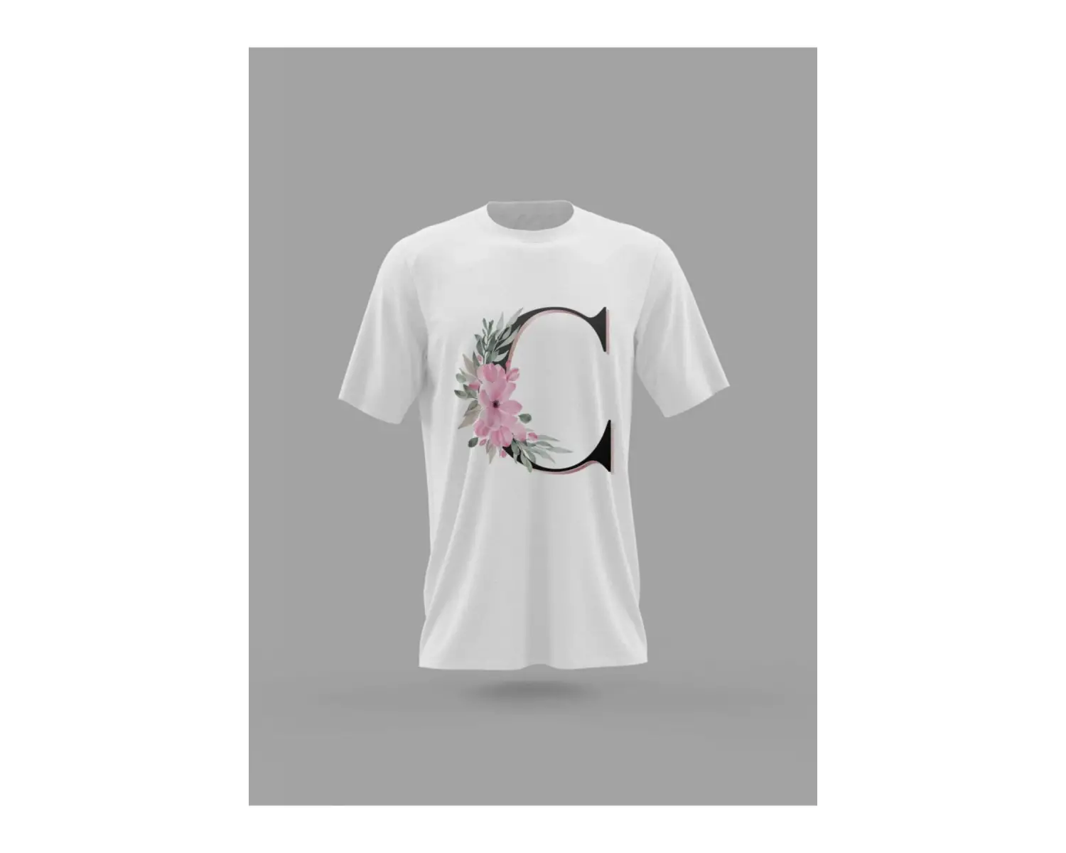 MAVİ C Harfi Baş Harf Pembe Çiçekli Baskılı T-shirt PNRMTSHRT4491