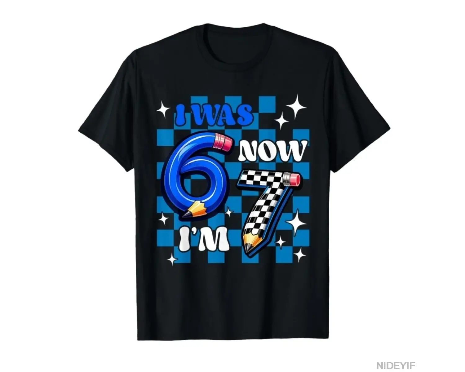 Mavi Kareli Ben 6yım Şimdi 7yim Komik 67. Doğum Günü Erkek Tişörtü Erkekler Kadınlar İçin %