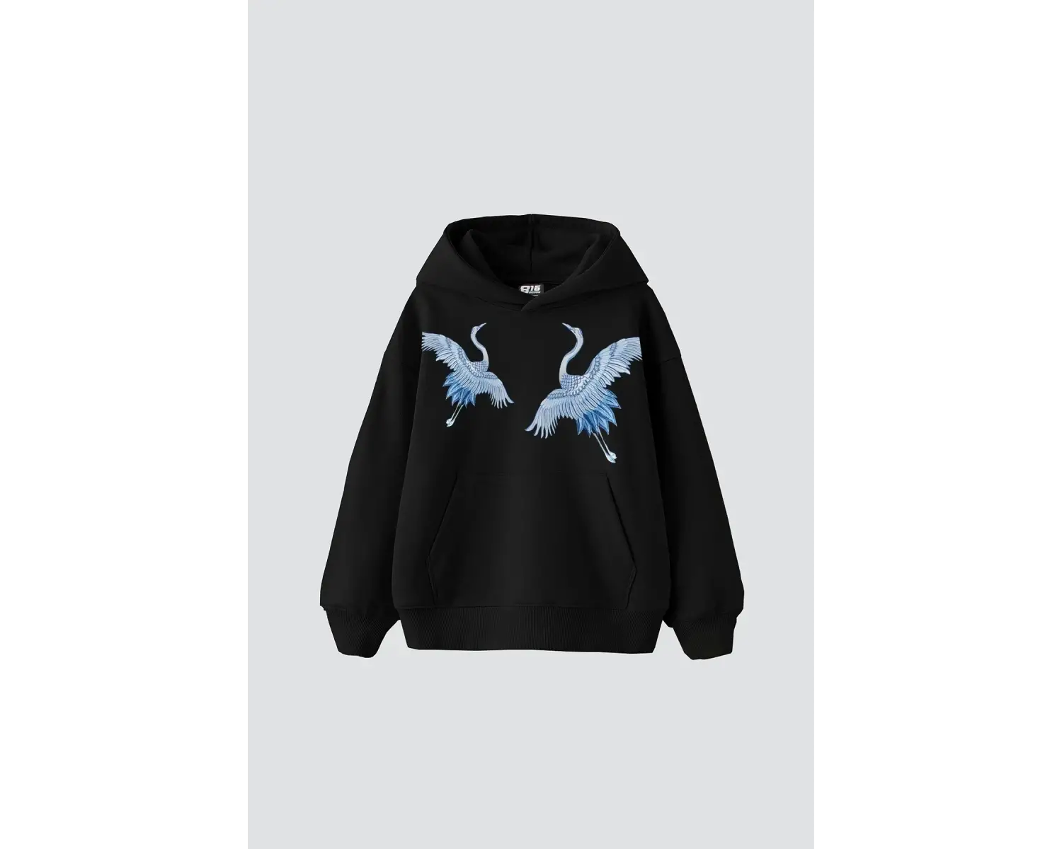 Mavi Turna Baskılı Oversize Unisex Premium Beyaz