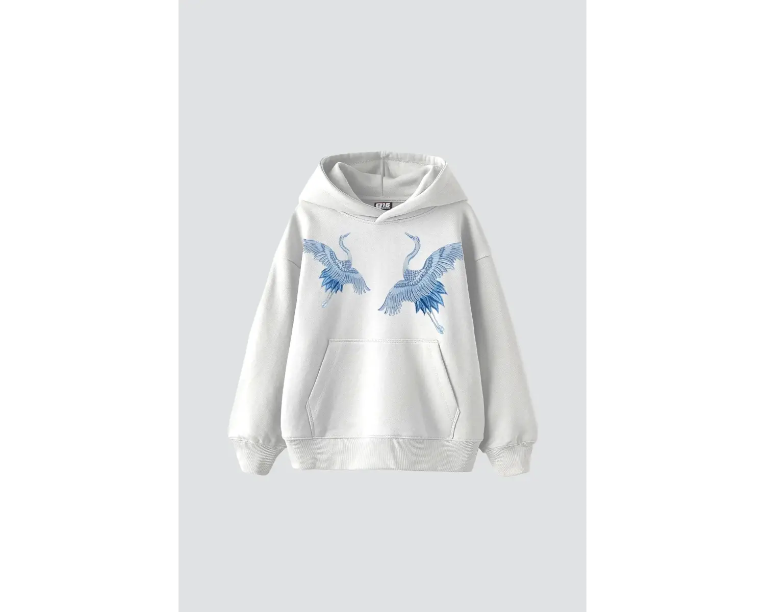 Mavi Turna Baskılı Oversize Unisex Premium Beyaz