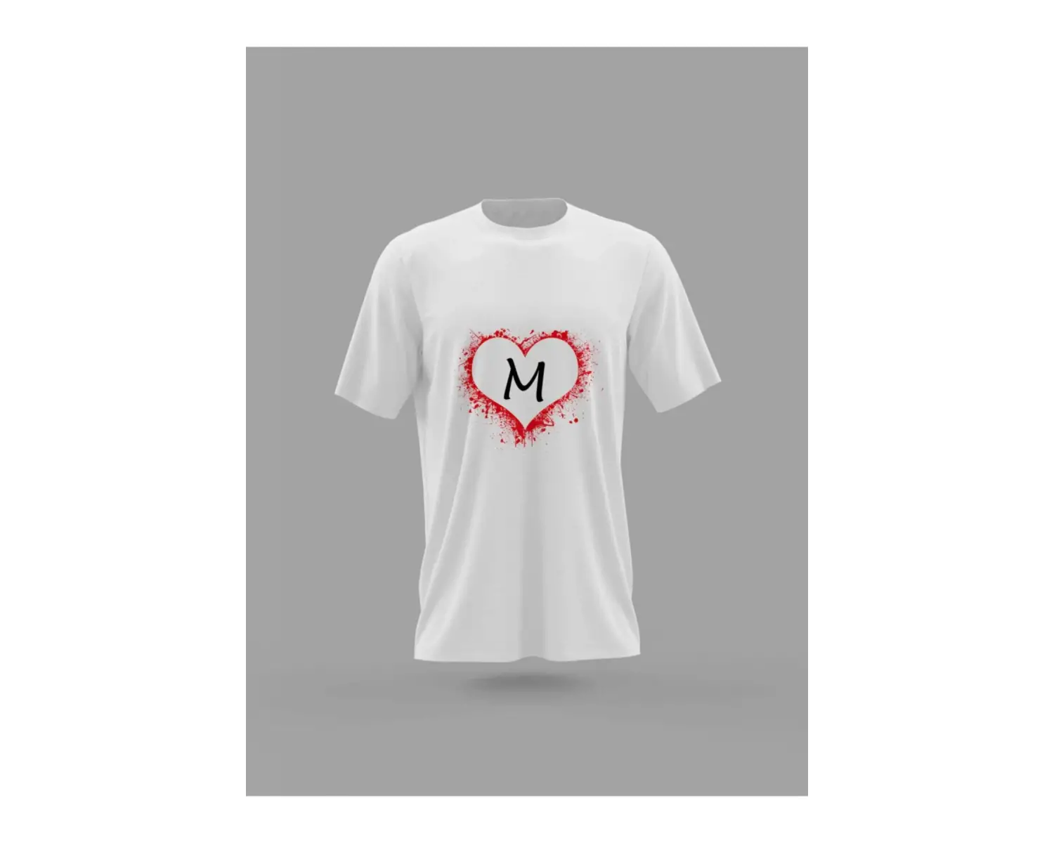 MAVİ Unisex M Harfi Kalp Baskılı T-shirt PNRMTSHRT1085