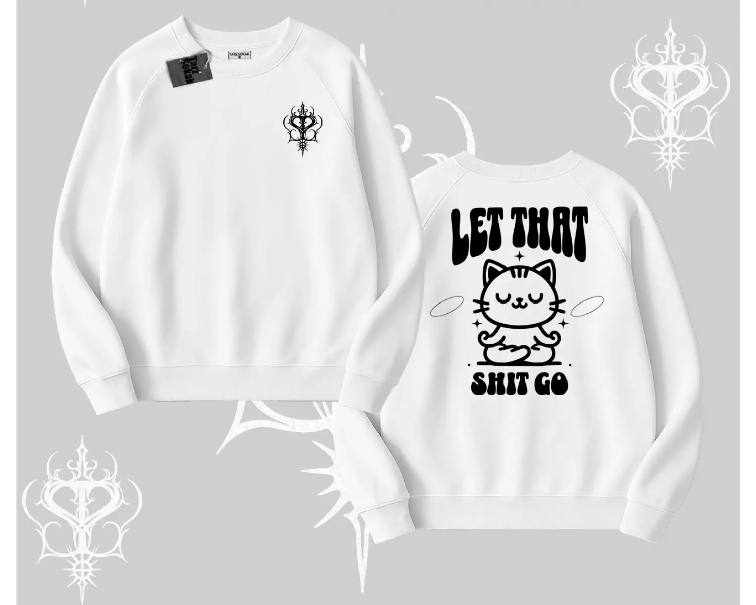 Meditasyon Yapan Kedi Baskılı Biskilet Sweatshirt