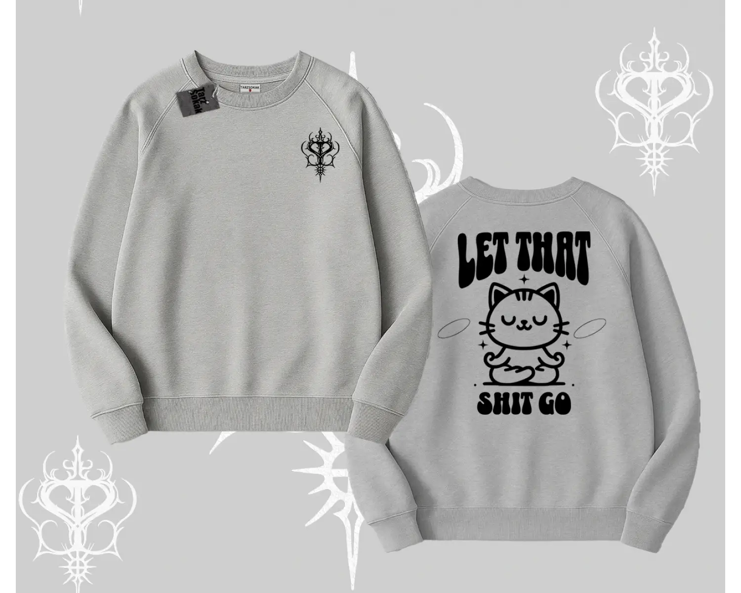 Meditasyon Yapan Kedi Baskılı Biskilet Sweatshirt