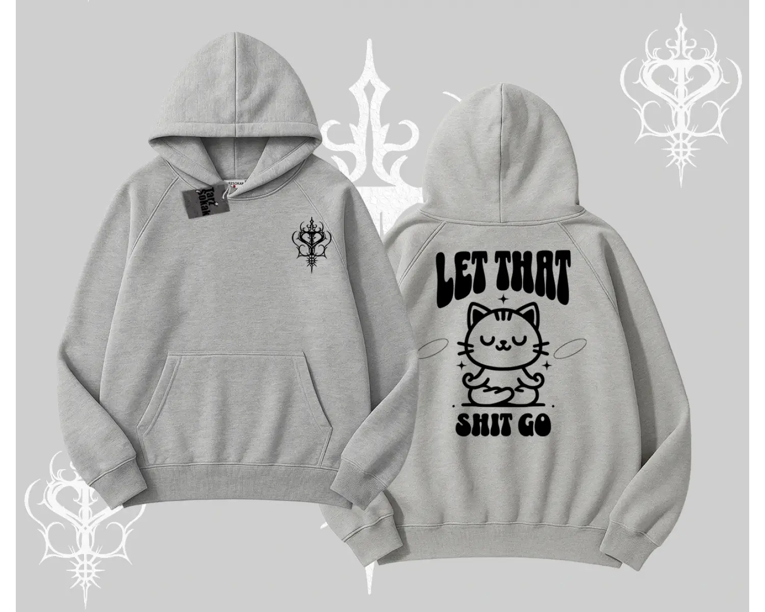 Meditasyon Yapan Kedi Baskılı Kapşonlu Sweatshirt