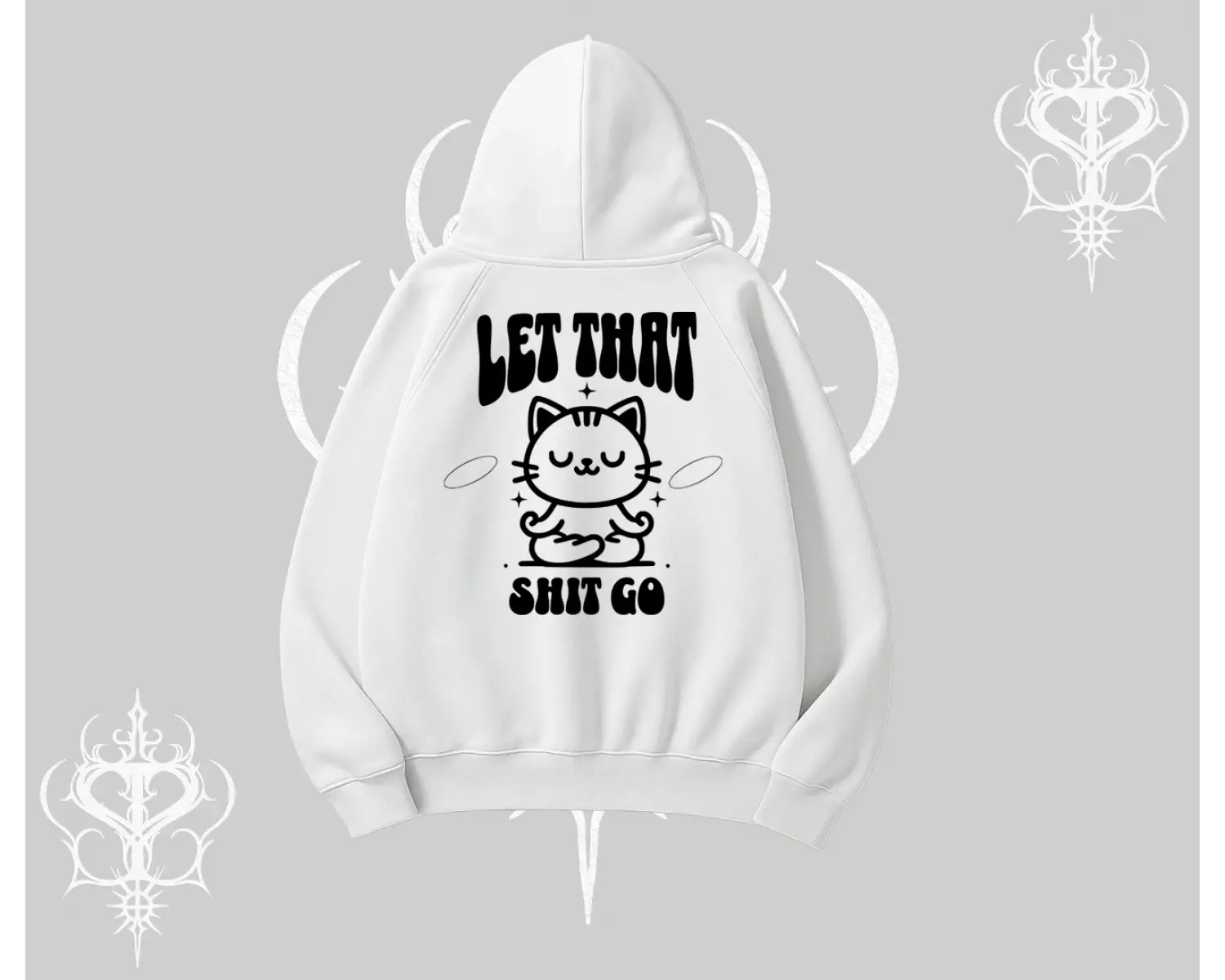 Meditasyon Yapan Kedi Baskılı Kapşonlu Sweatshirt